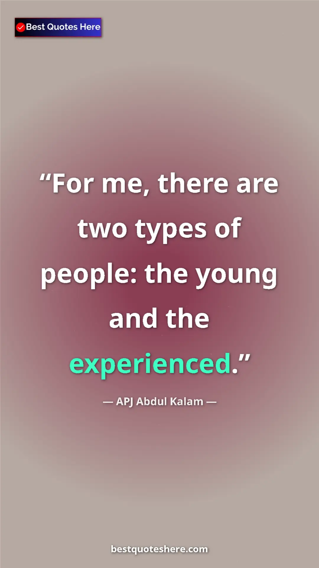 Pinterest quote poster by APJ Abdul Kalam: "For me, there are two types of people: the young and the..."