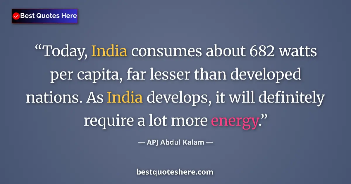 Quote by APJ Abdul Kalam: Today, India consumes about 682 watts per capita, far lesser than developed nations. As India develo...