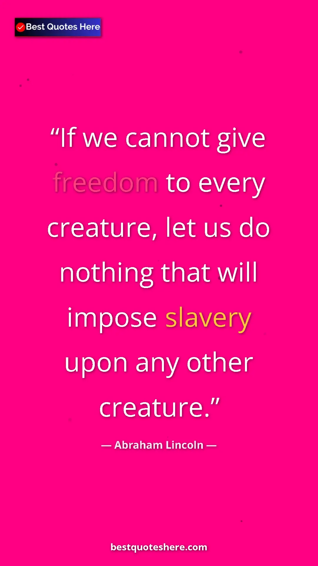 Pinterest quote poster by Abraham Lincoln: "If we cannot give freedom to every creature, let us do..."