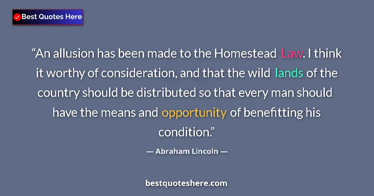 Quote by Abraham Lincoln: An allusion has been made to the Homestead Law. I think it worthy of consideration, and that the wil...