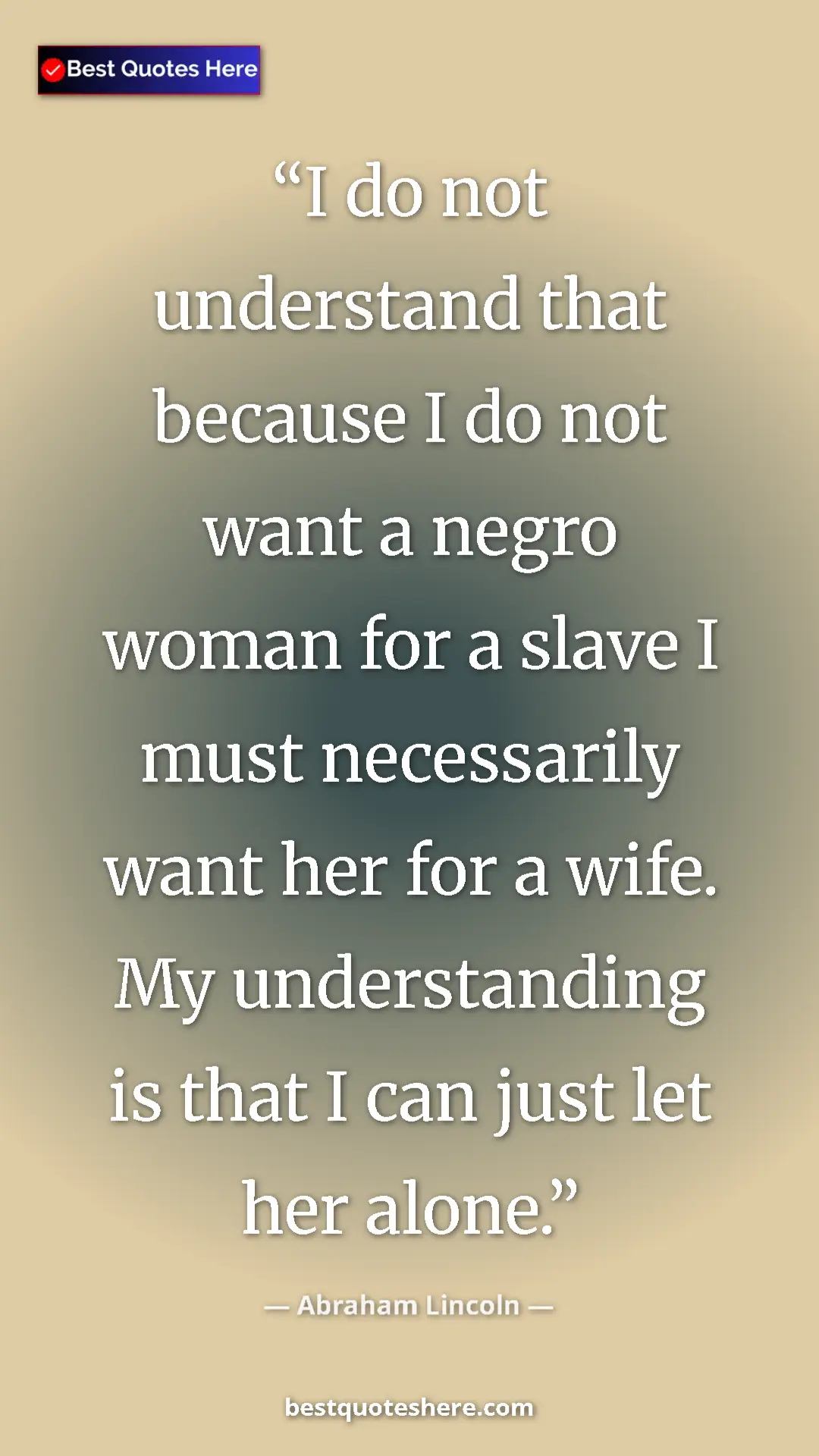 Pinterest quote poster by Abraham Lincoln: "I do not understand that because I do not want a negro..."