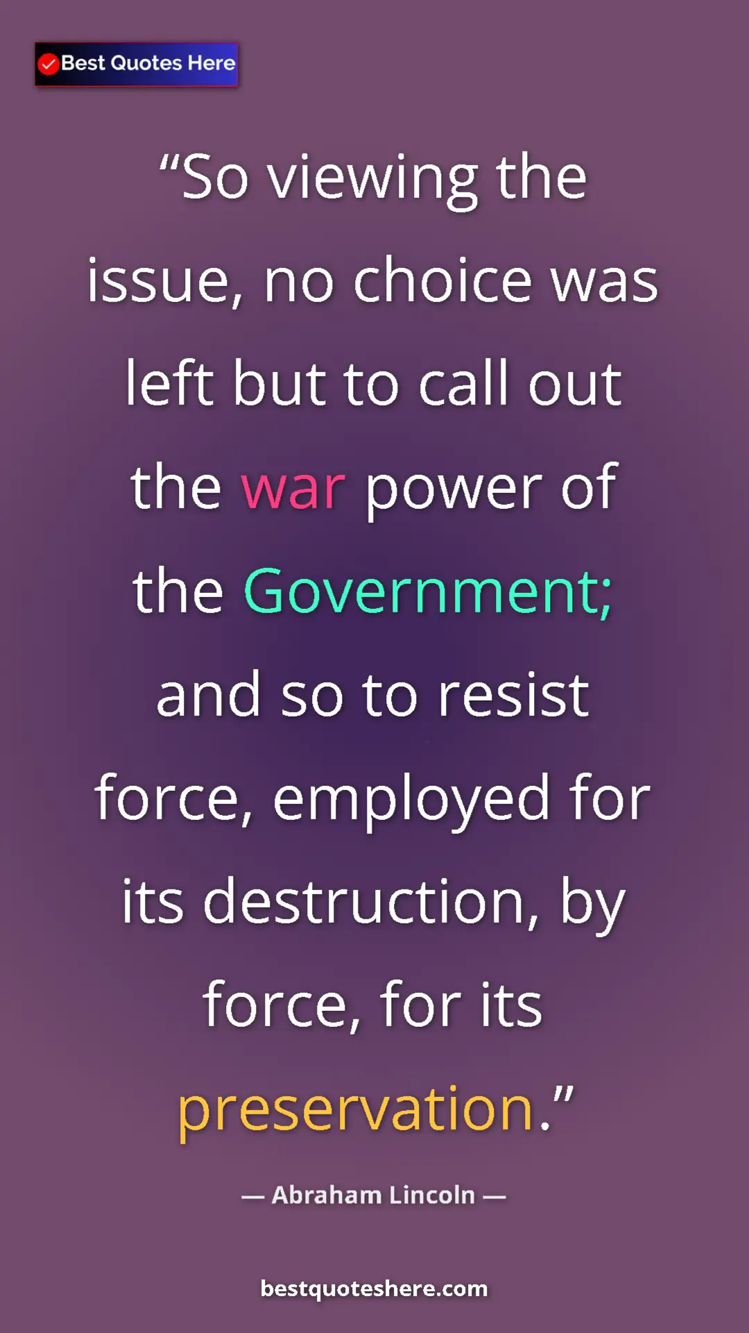 Abraham Lincoln Quote Card: "So viewing the issue, no choice was left but to call out..." Pinterest quote poster by Abraham Lincoln: "So viewing the issue, no choice was left but to call out..."
