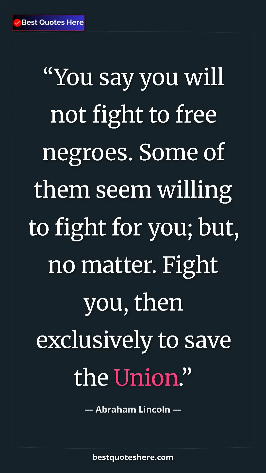 Pinterest quote poster by Abraham Lincoln: "You say you will not fight to free negroes. Some of them..."