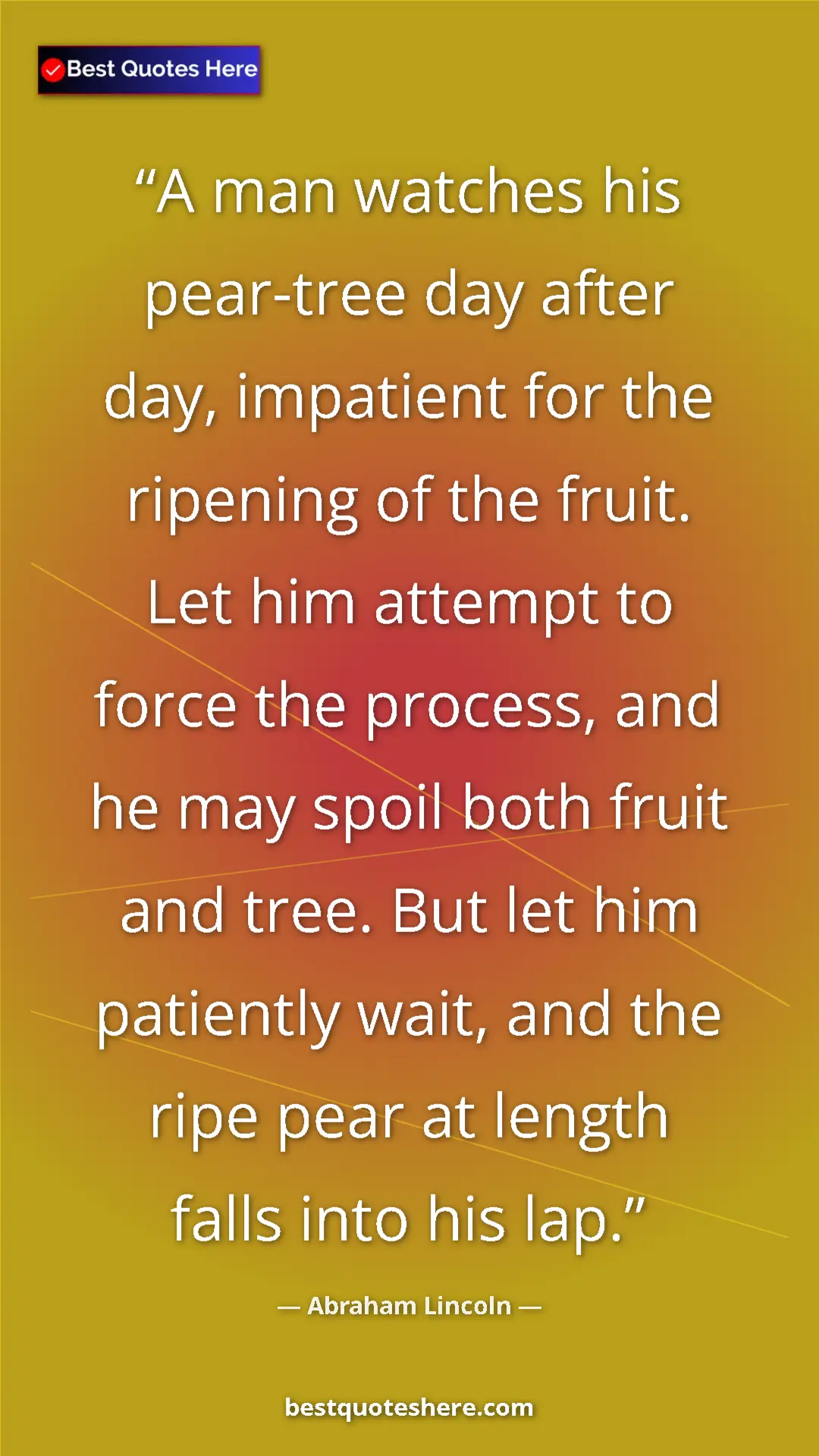 Pinterest quote poster by Abraham Lincoln: "A man watches his pear-tree day after day, impatient for..."