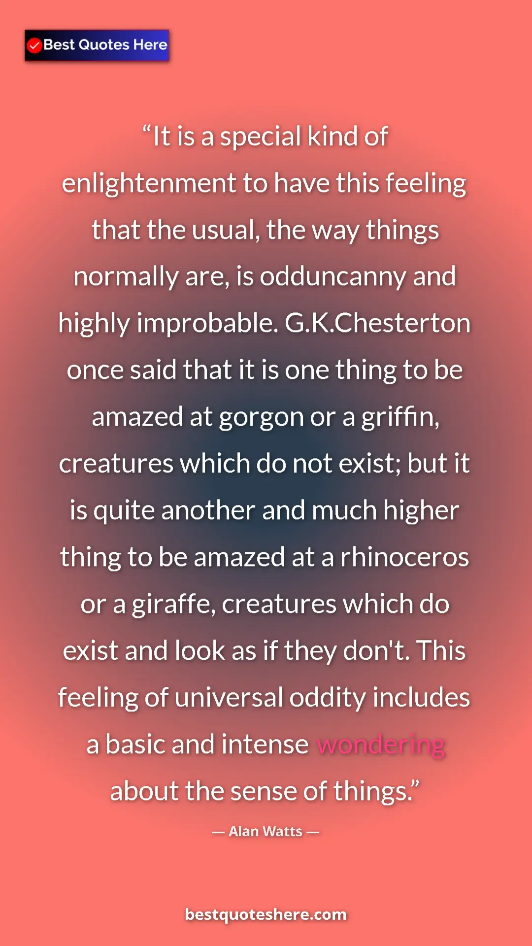 Pinterest quote poster by Alan Watts: "It is a special kind of enlightenment to have this feeling..."