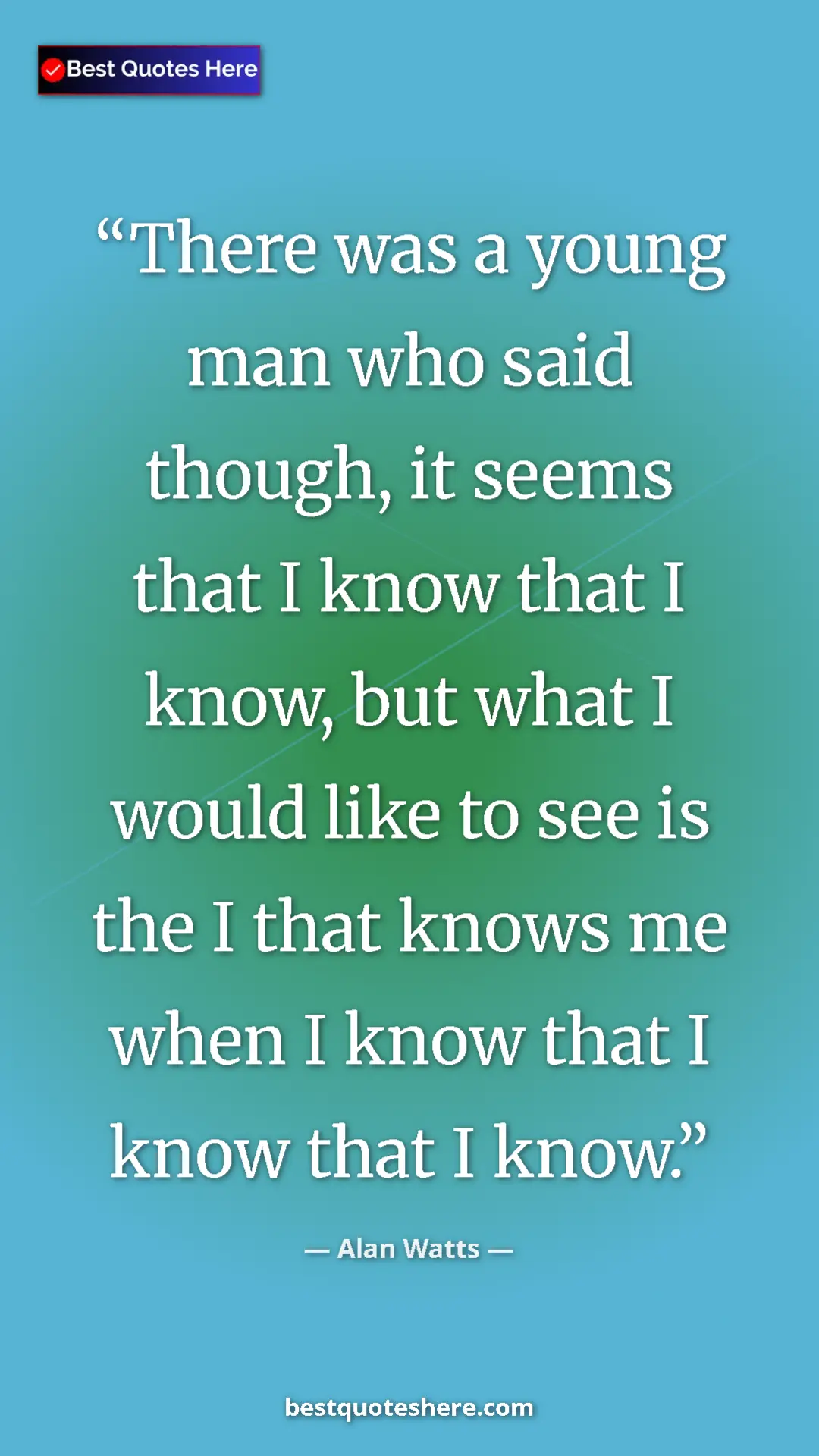 Pinterest quote poster by Alan Watts: "There was a young man who said though, it seems that I know..."