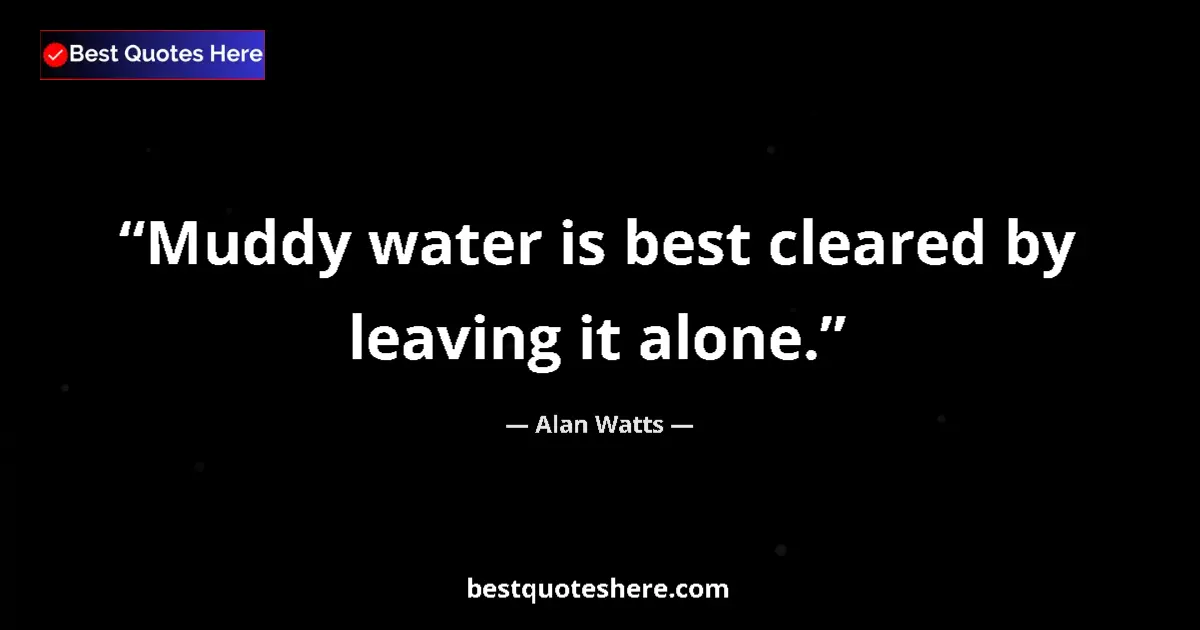 Quote by Alan Watts: Muddy water is best cleared by leaving it alone....