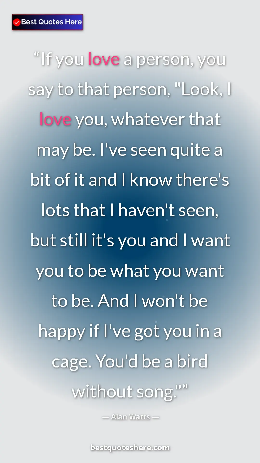 Pinterest quote poster by Alan Watts: "If you love a person, you say to that person, "Look, I love..."