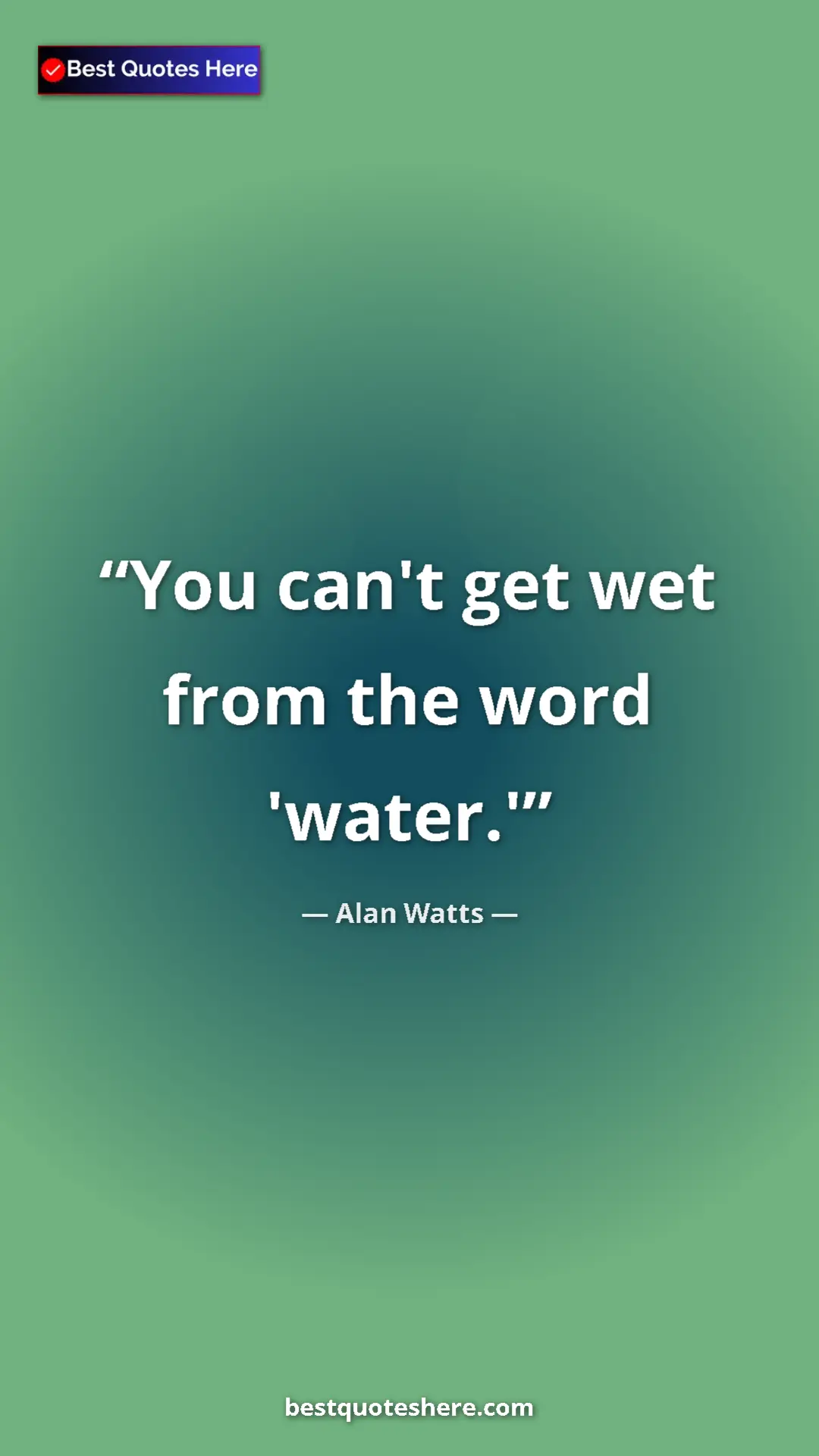 Pinterest quote poster by Alan Watts: "You can't get wet from the word 'water.'"