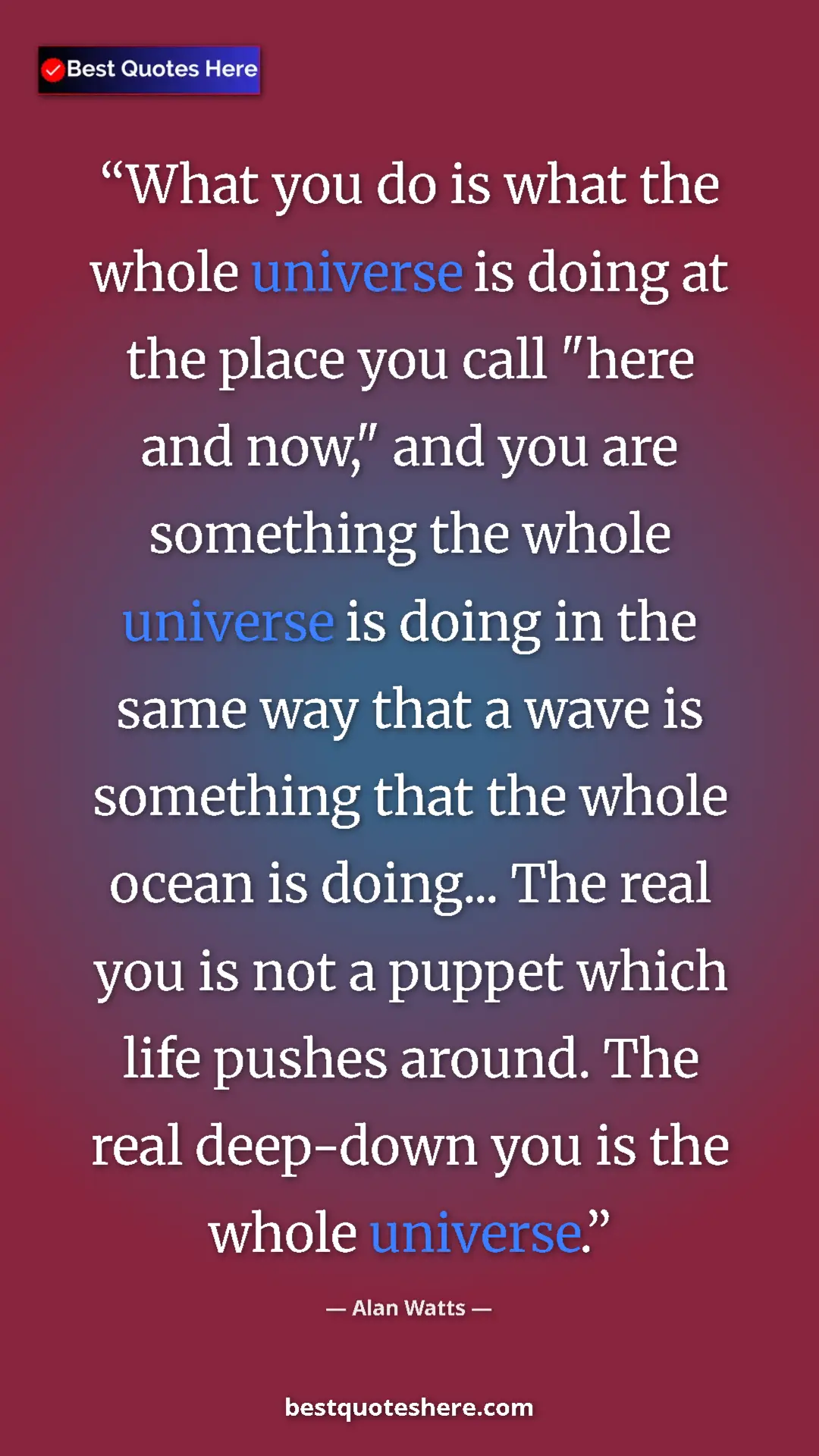 Pinterest quote poster by Alan Watts: "What you do is what the whole universe is doing at the..."