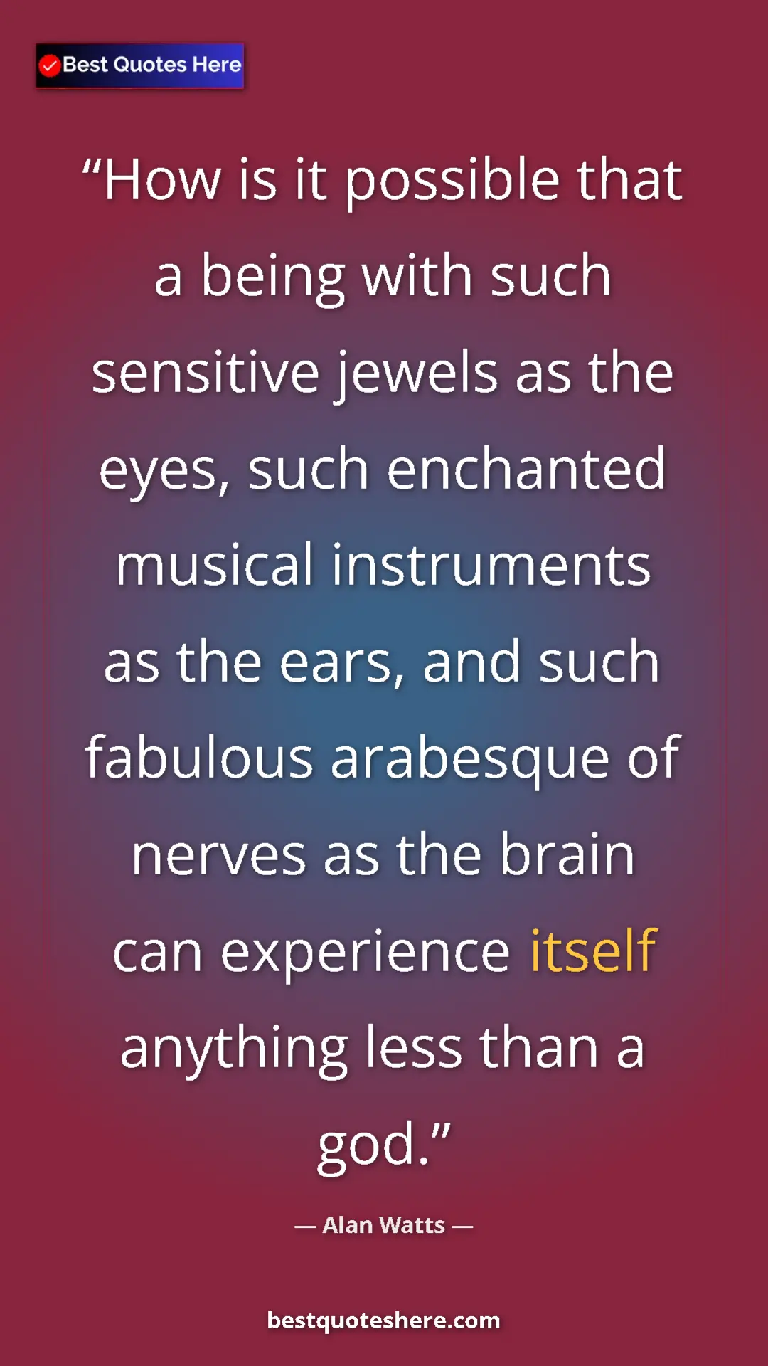 Pinterest quote poster by Alan Watts: "How is it possible that a being with such sensitive jewels..."