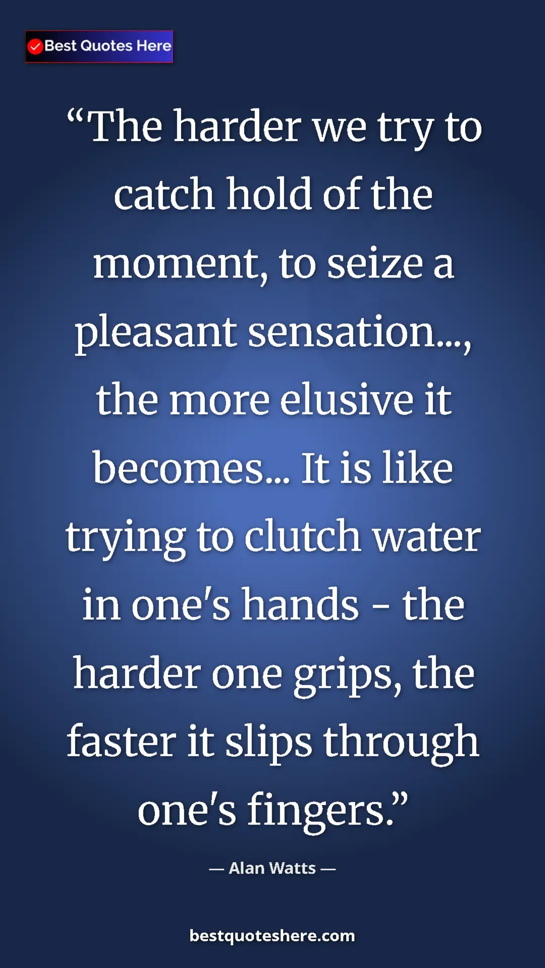 Pinterest quote poster by Alan Watts: "The harder we try to catch hold of the moment, to seize a..."