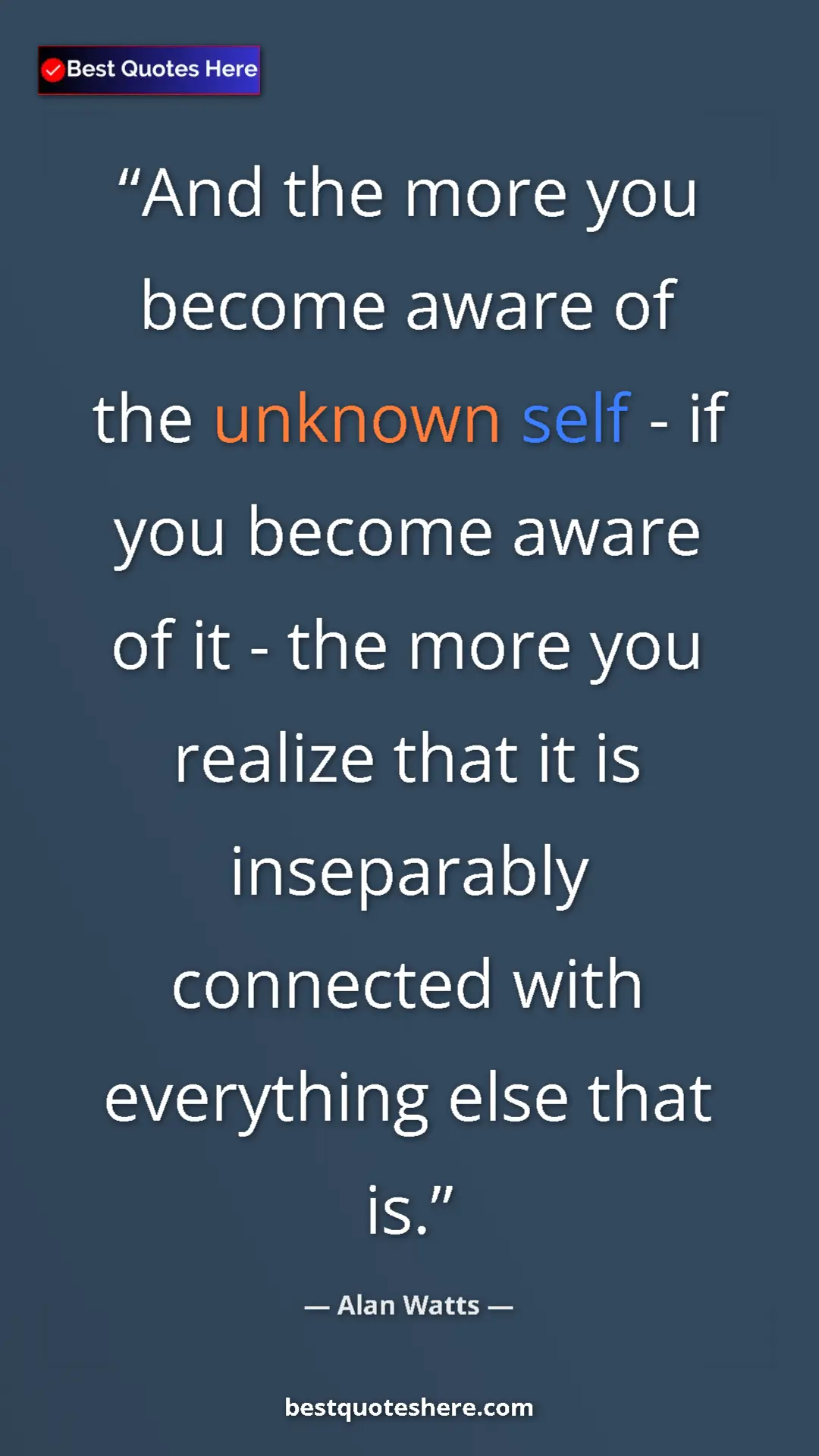 Pinterest quote poster by Alan Watts: "And the more you become aware of the unknown self - if you..."