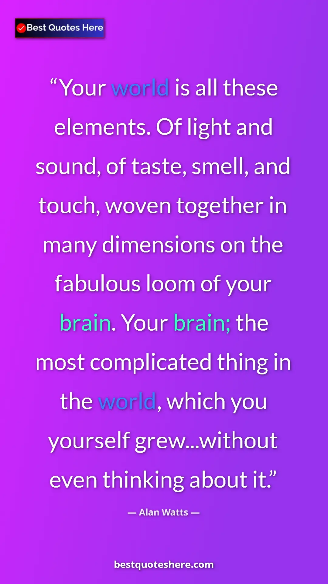 Pinterest quote poster by Alan Watts: "Your world is all these elements. Of light and sound, of..."