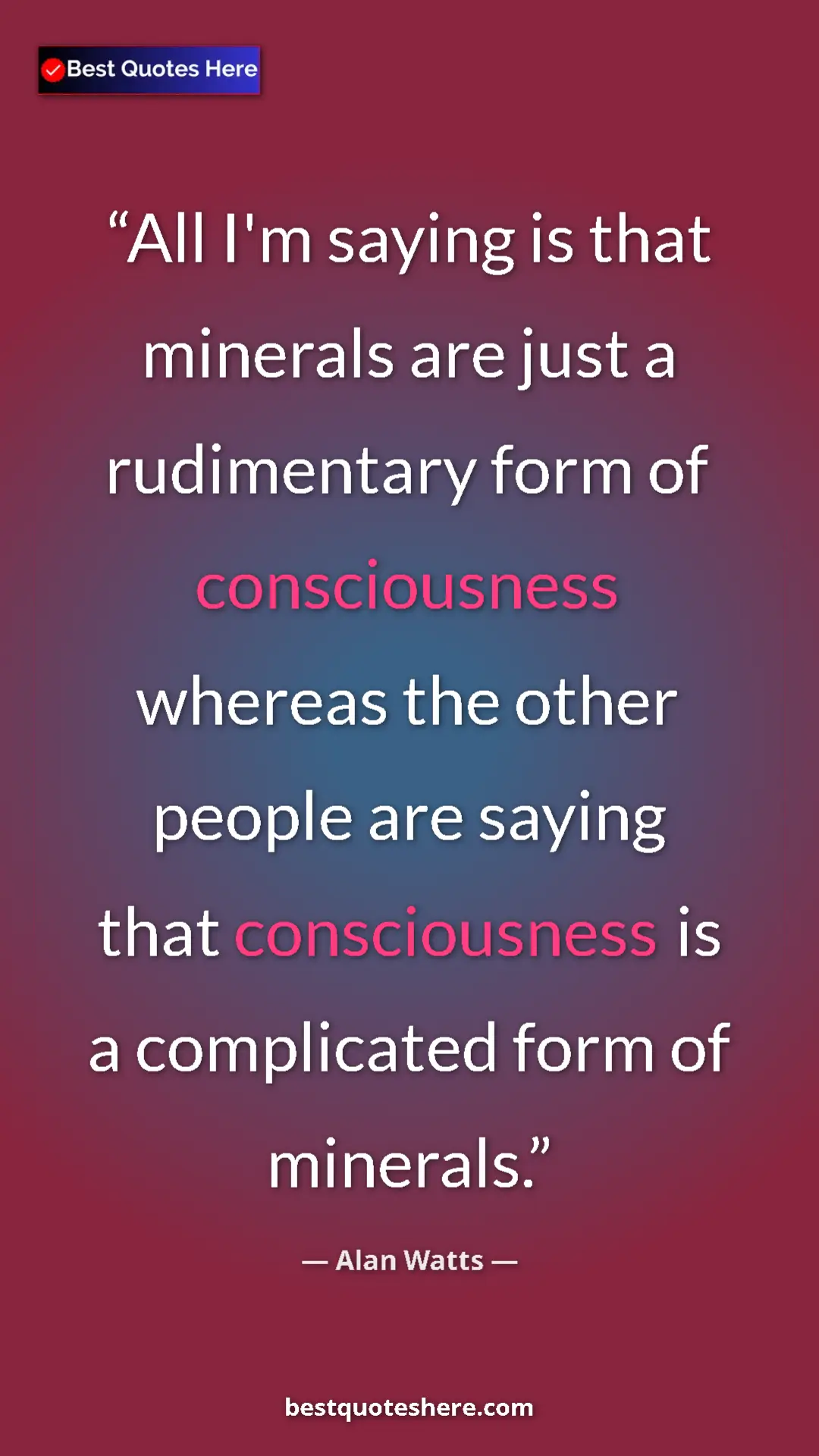 Pinterest quote poster by Alan Watts: "All I'm saying is that minerals are just a rudimentary form..."