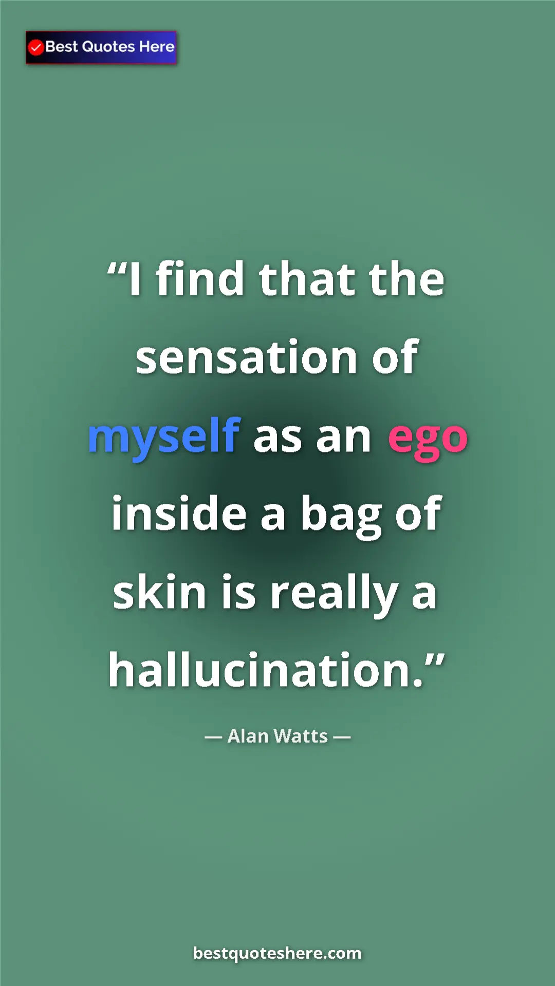 Pinterest quote poster by Alan Watts: "I find that the sensation of myself as an ego inside a bag..."