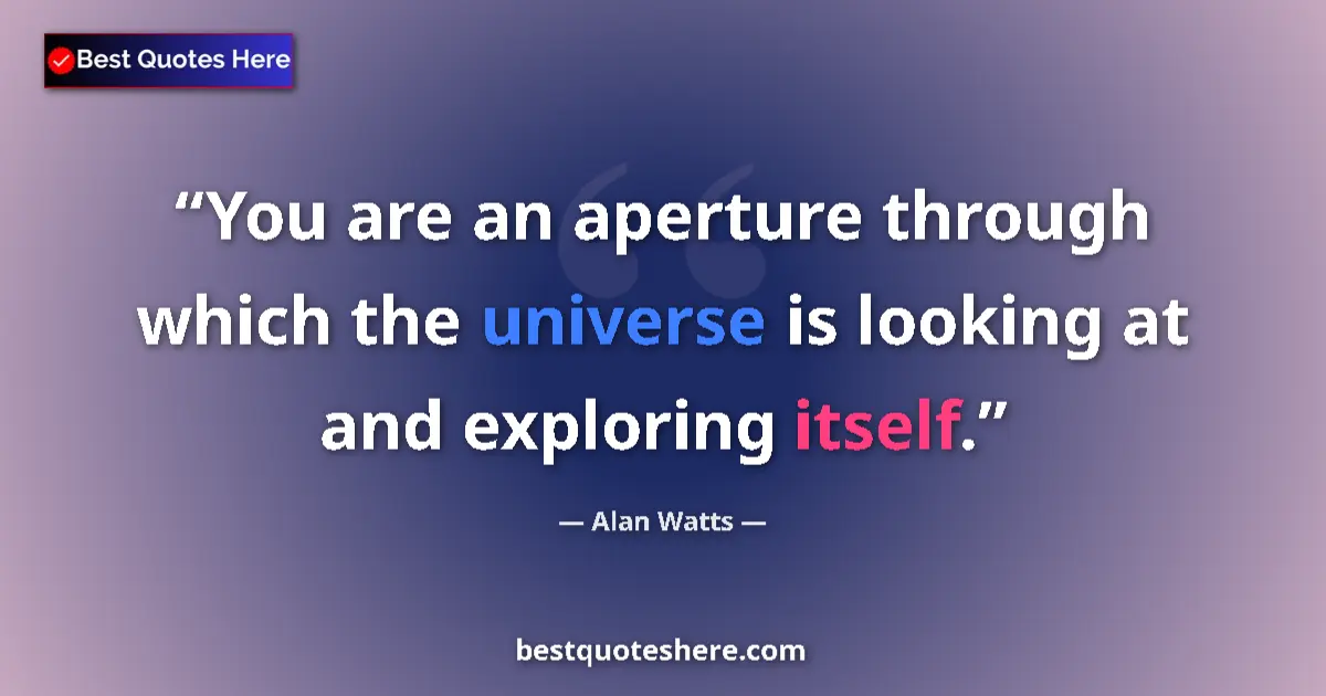 Quote by Alan Watts: You are an aperture through which the universe is looking at and exploring itself....