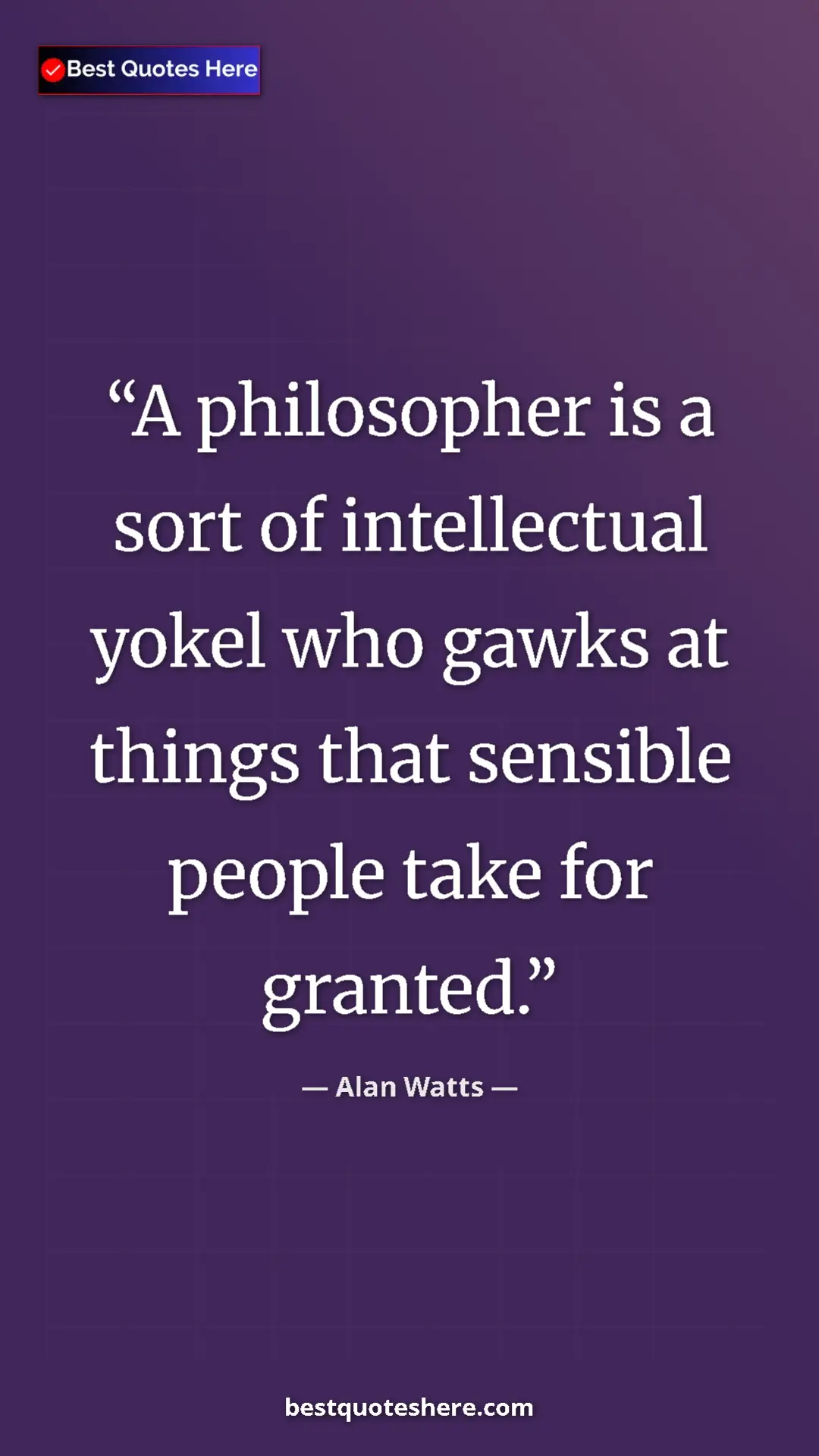 Pinterest quote poster by Alan Watts: "A philosopher is a sort of intellectual yokel who gawks at..."