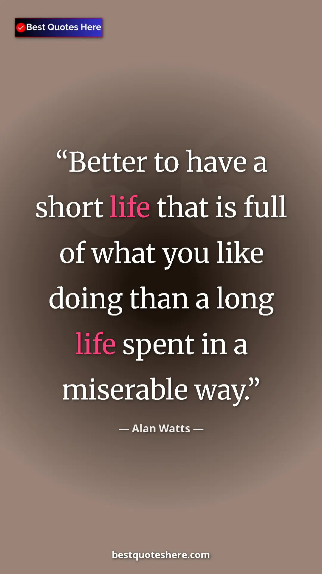Pinterest quote poster by Alan Watts: "Better to have a short life that is full of what you like..."
