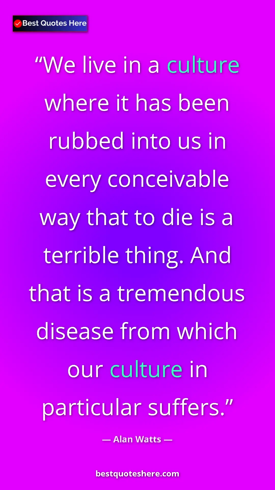 Pinterest quote poster by Alan Watts: "We live in a culture where it has been rubbed into us in..."