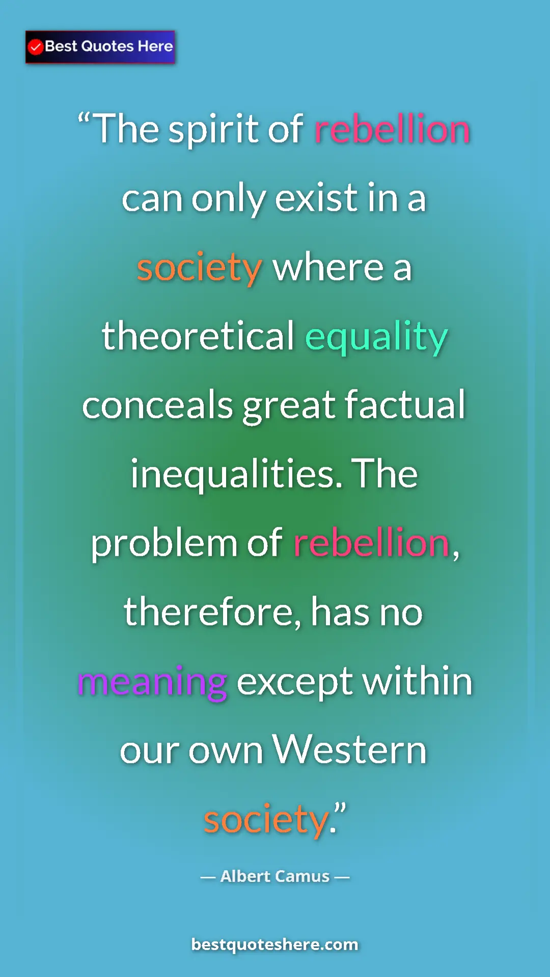 Pinterest quote poster by Albert Camus: "The spirit of rebellion can only exist in a society where a..."