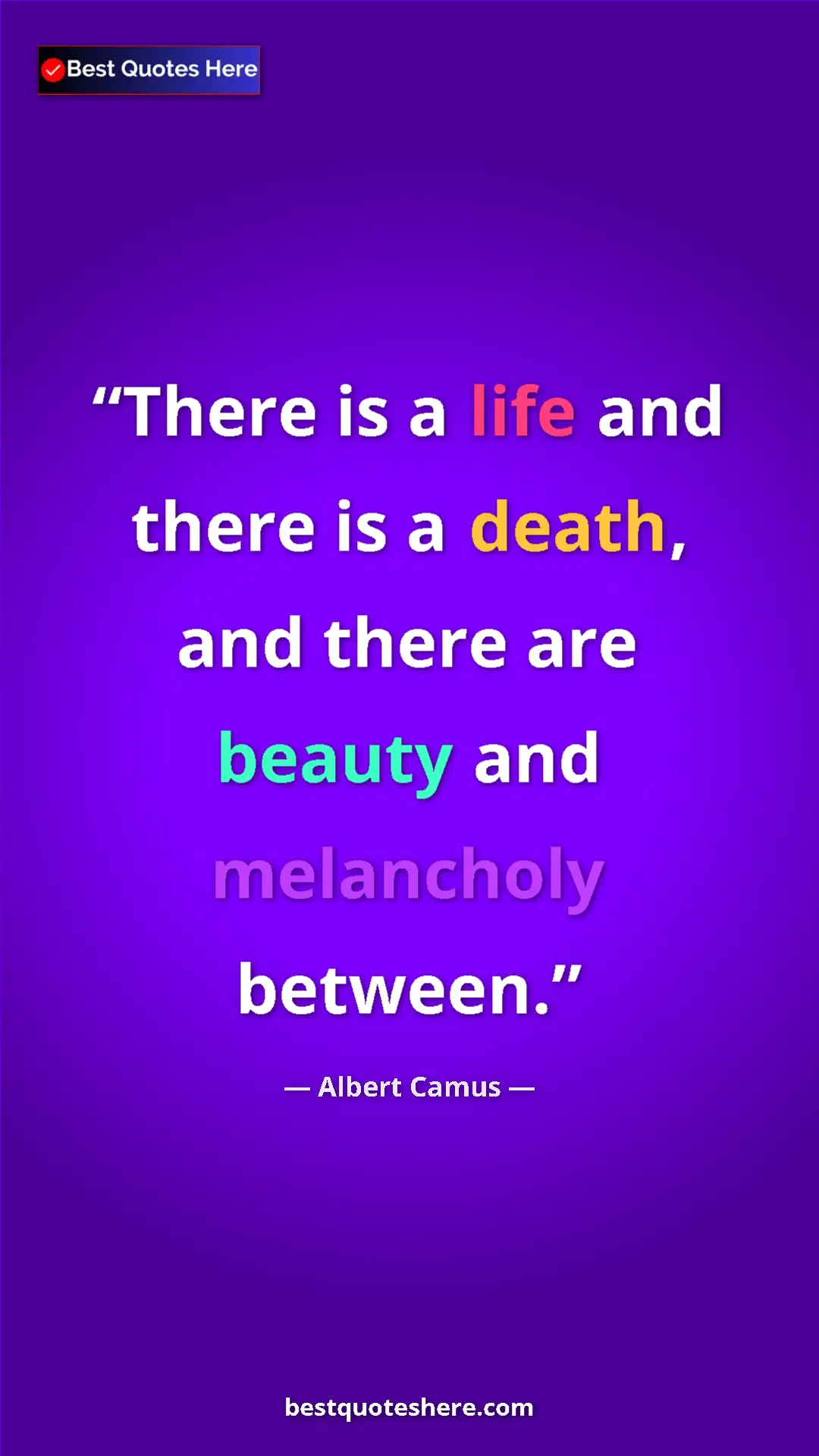 Pinterest quote poster by Albert Camus: "There is a life and there is a death, and there are beauty..."