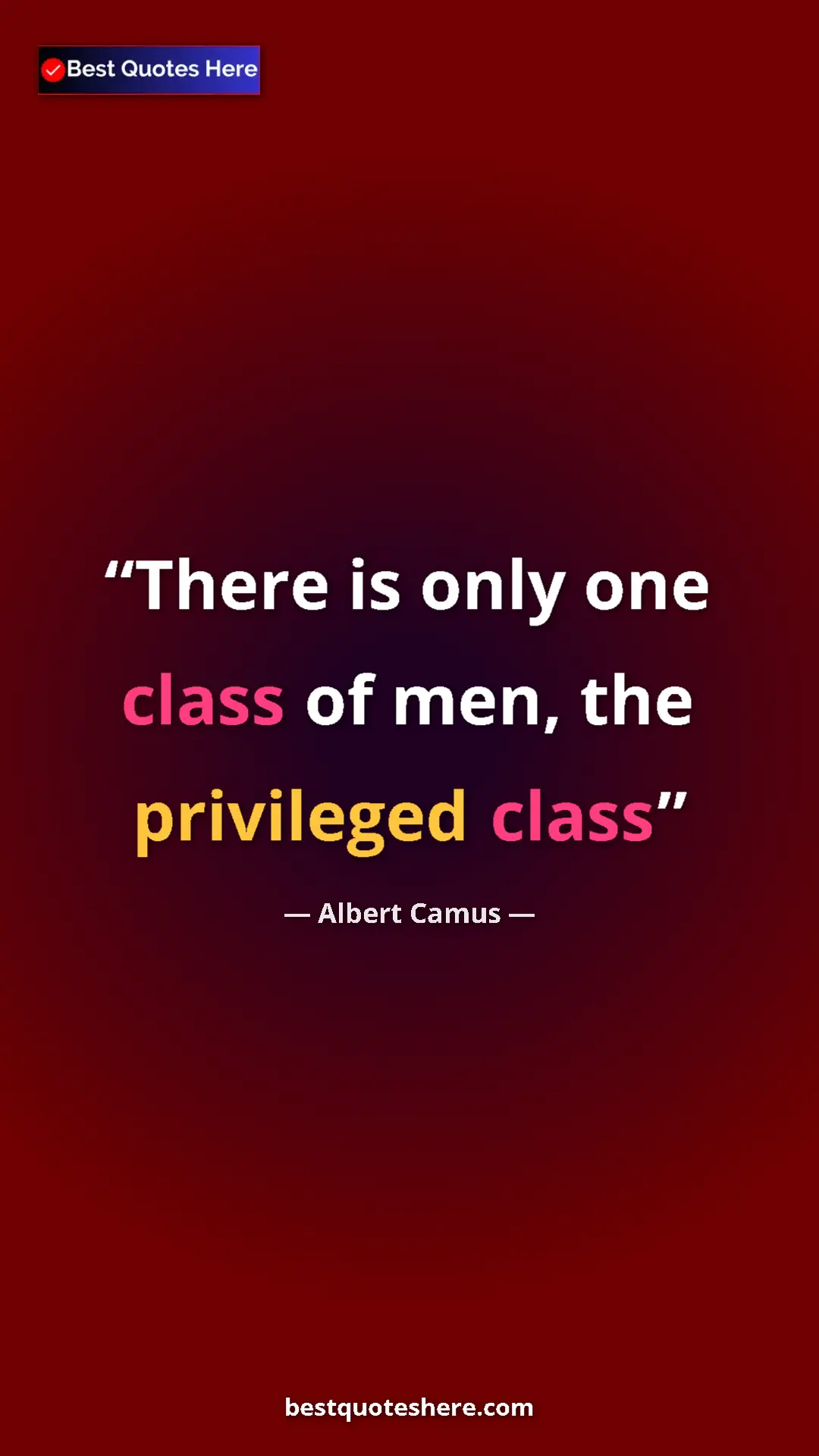 Pinterest quote poster by Albert Camus: "There is only one class of men, the privileged class"