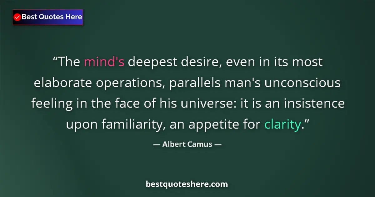 Quote by Albert Camus: The mind's deepest desire, even in its most elaborate operations, parallels man's unconscious feelin...
