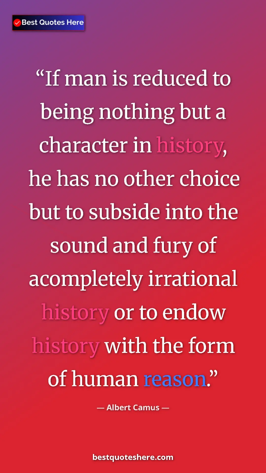 Pinterest quote poster by Albert Camus: "If man is reduced to being nothing but a character in..."