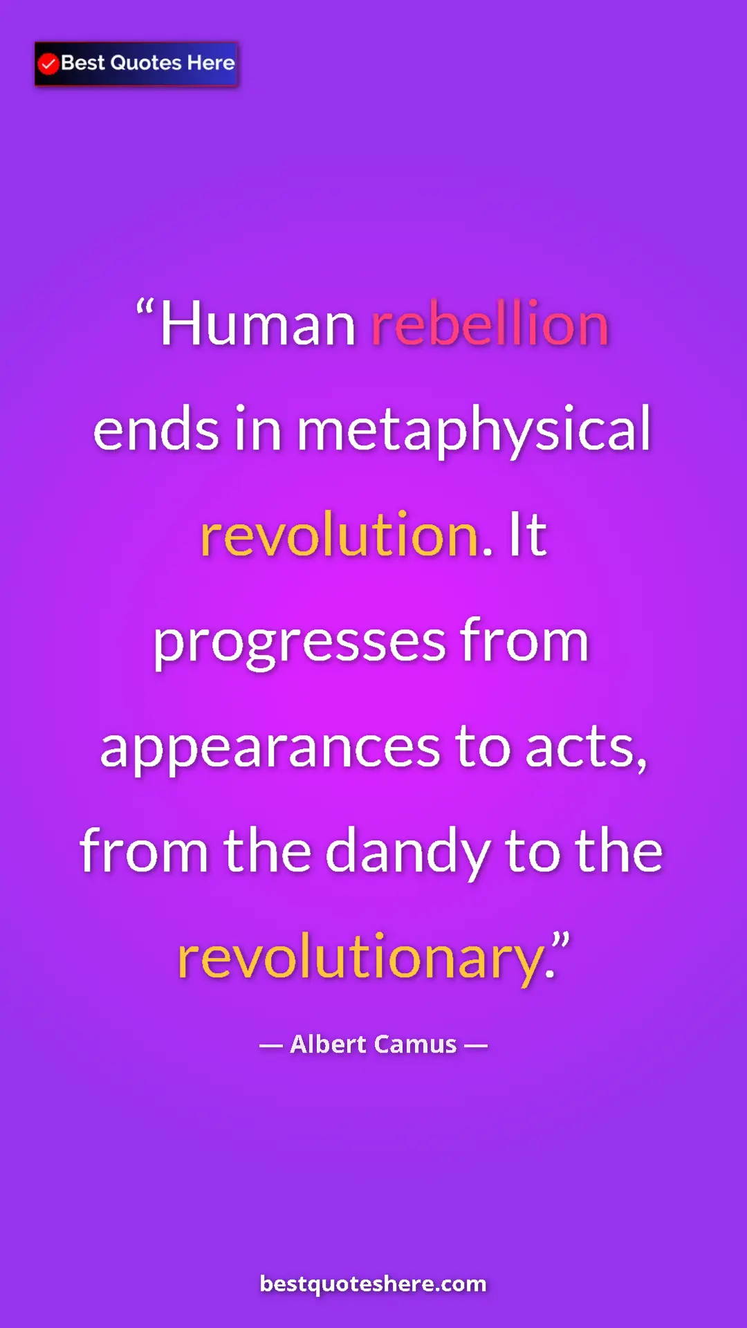 Pinterest quote poster by Albert Camus: "Human rebellion ends in metaphysical revolution. It..."