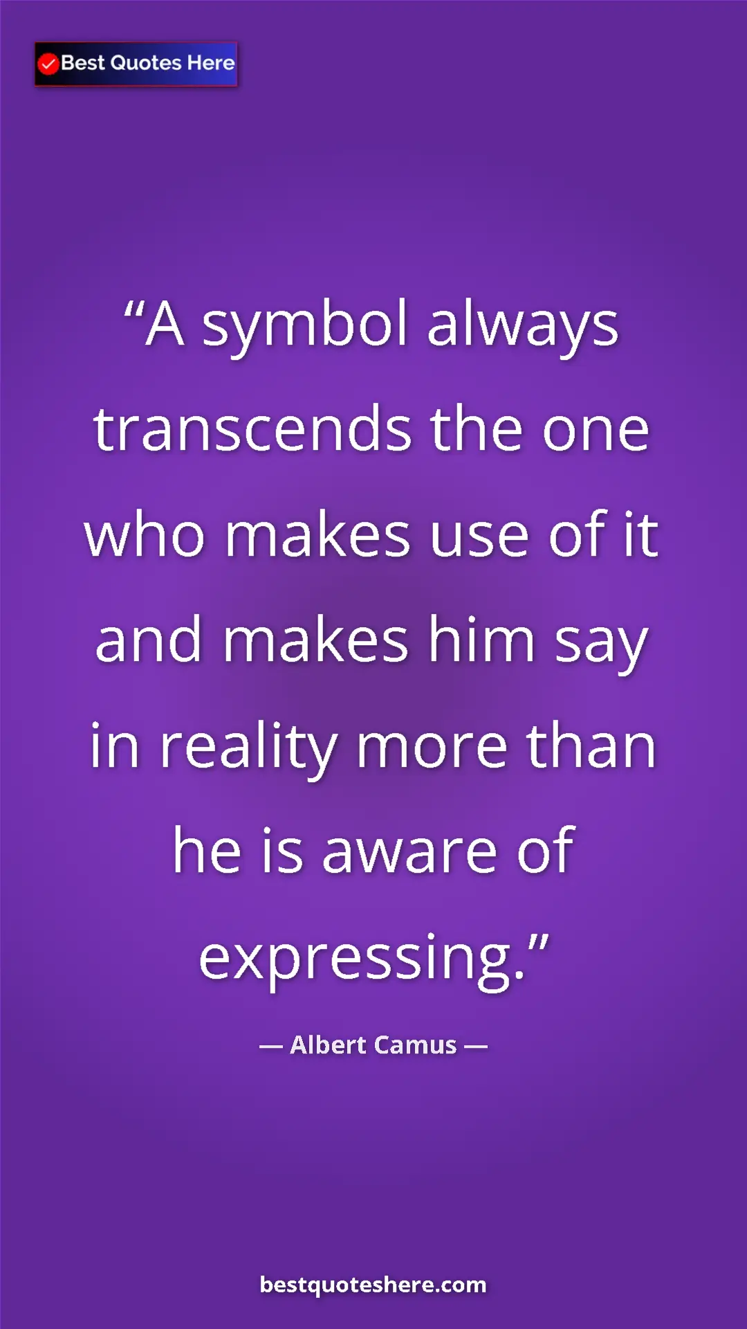 Pinterest quote poster by Albert Camus: "A symbol always transcends the one who makes use of it and..."