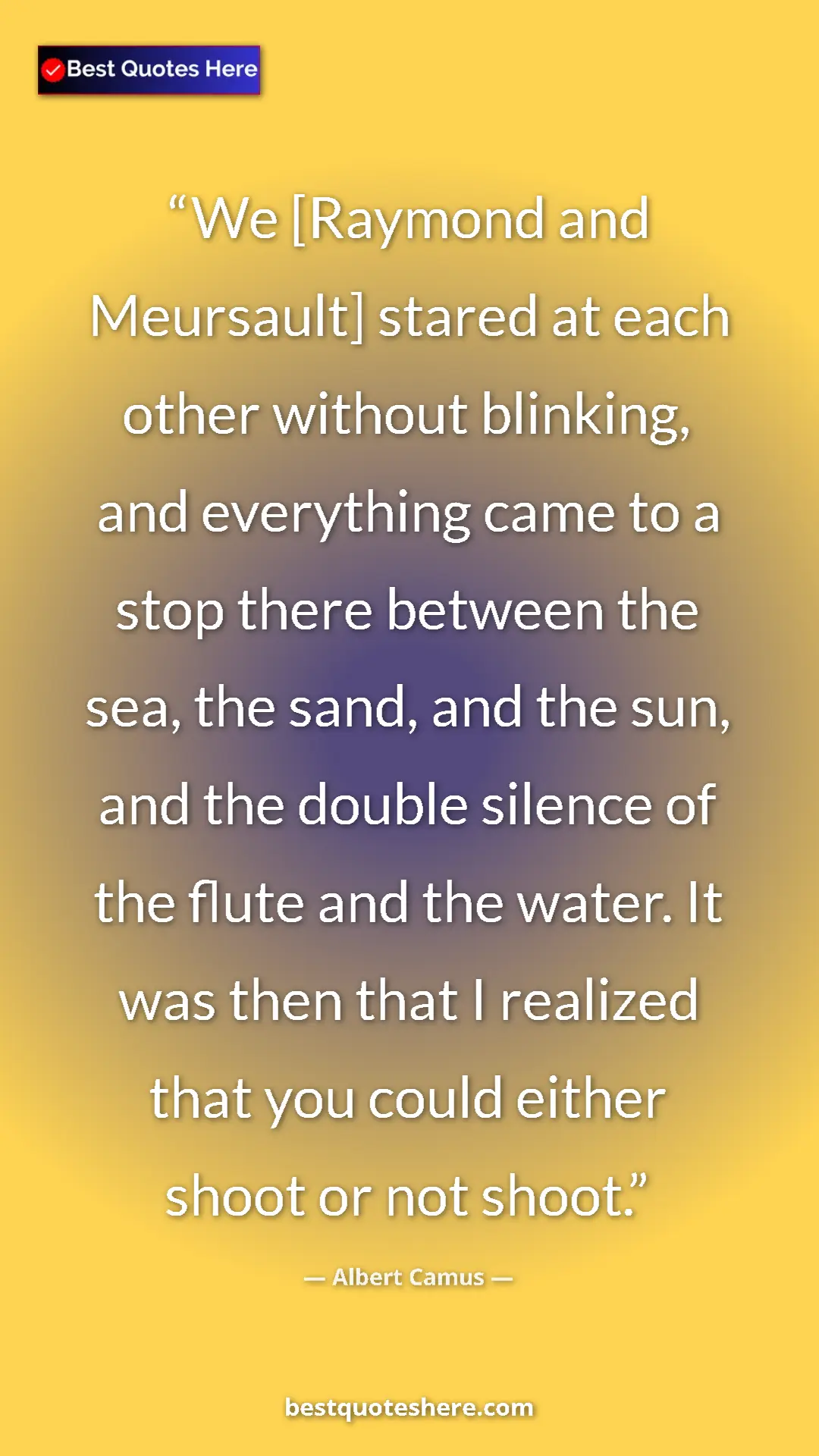 Pinterest quote poster by Albert Camus: "We [Raymond and Meursault] stared at each other without..."