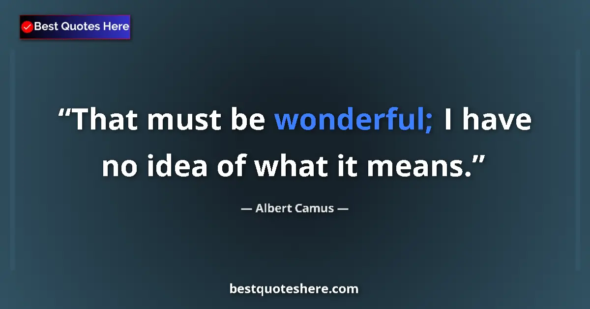 Albert Camus quote: "That must be wonderful; I have no idea of what it means."