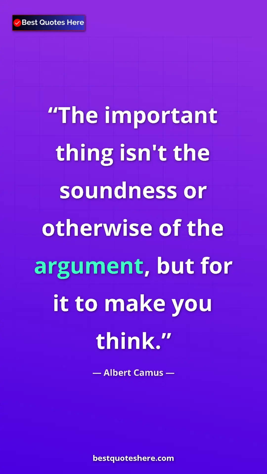 Pinterest quote poster by Albert Camus: "The important thing isn't the soundness or otherwise of the..."
