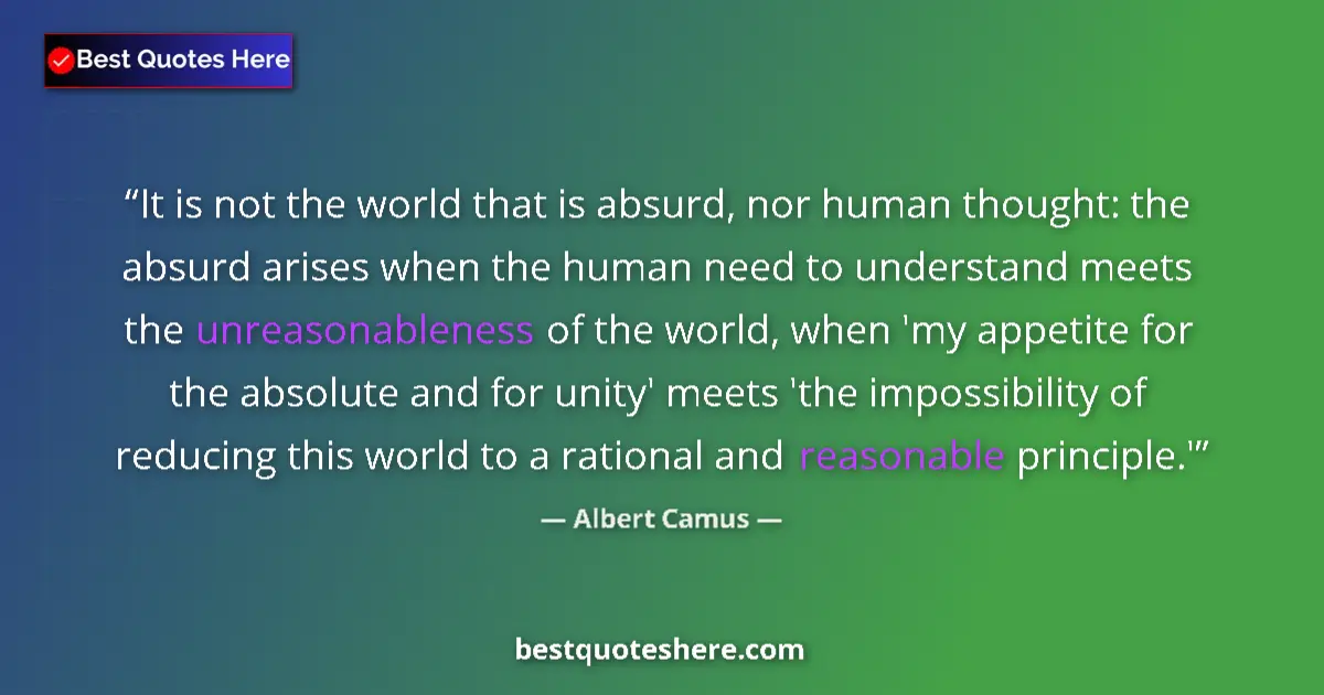 Albert Camus quote: "It is not the world that is absurd, nor human thought: the..."