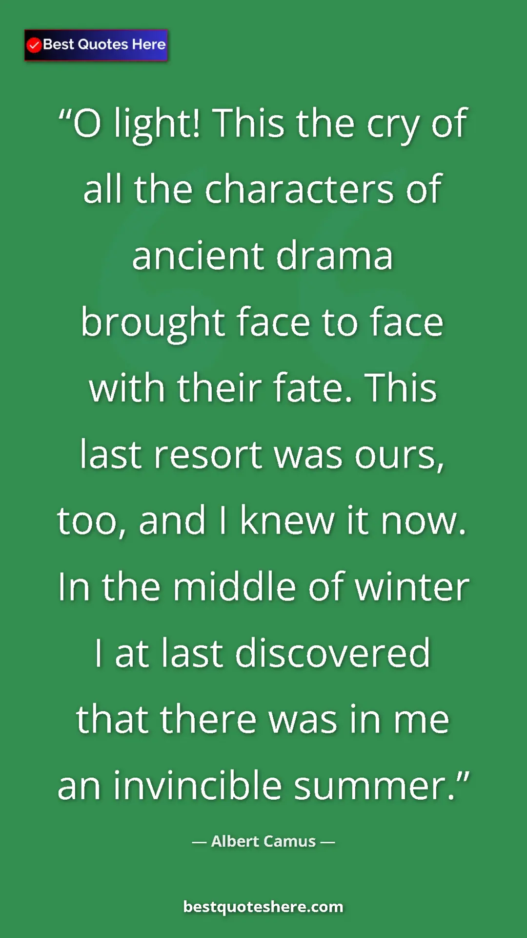 Pinterest quote poster by Albert Camus: "O light! This the cry of all the characters of ancient..."