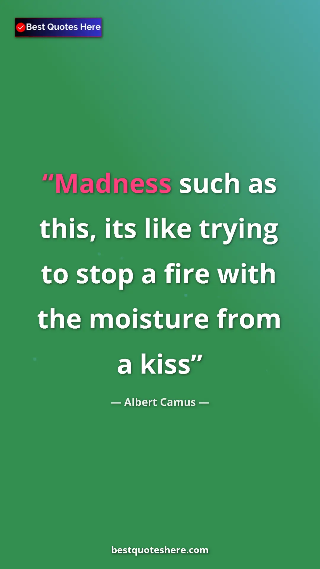 Pinterest quote poster by Albert Camus: "Madness such as this, its like trying to stop a fire with..."