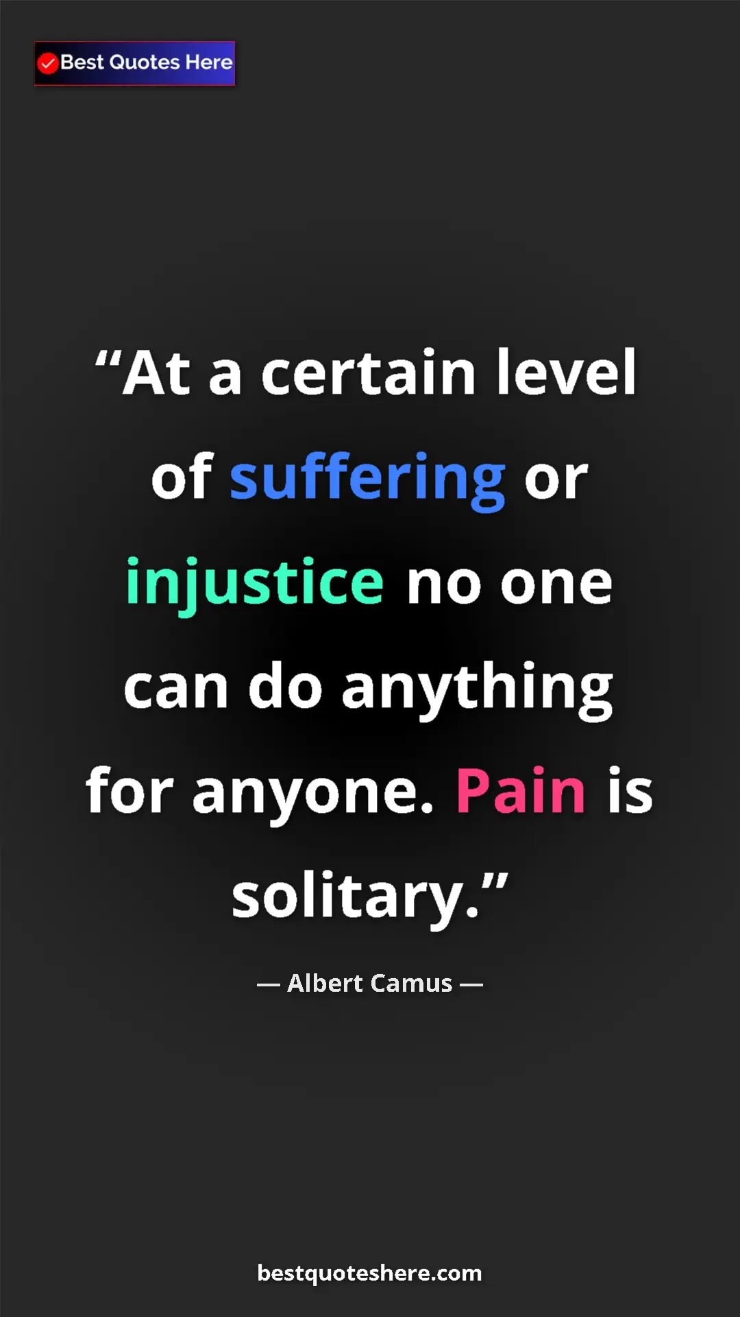 Pinterest quote poster by Albert Camus: "At a certain level of suffering or injustice no one can do..."