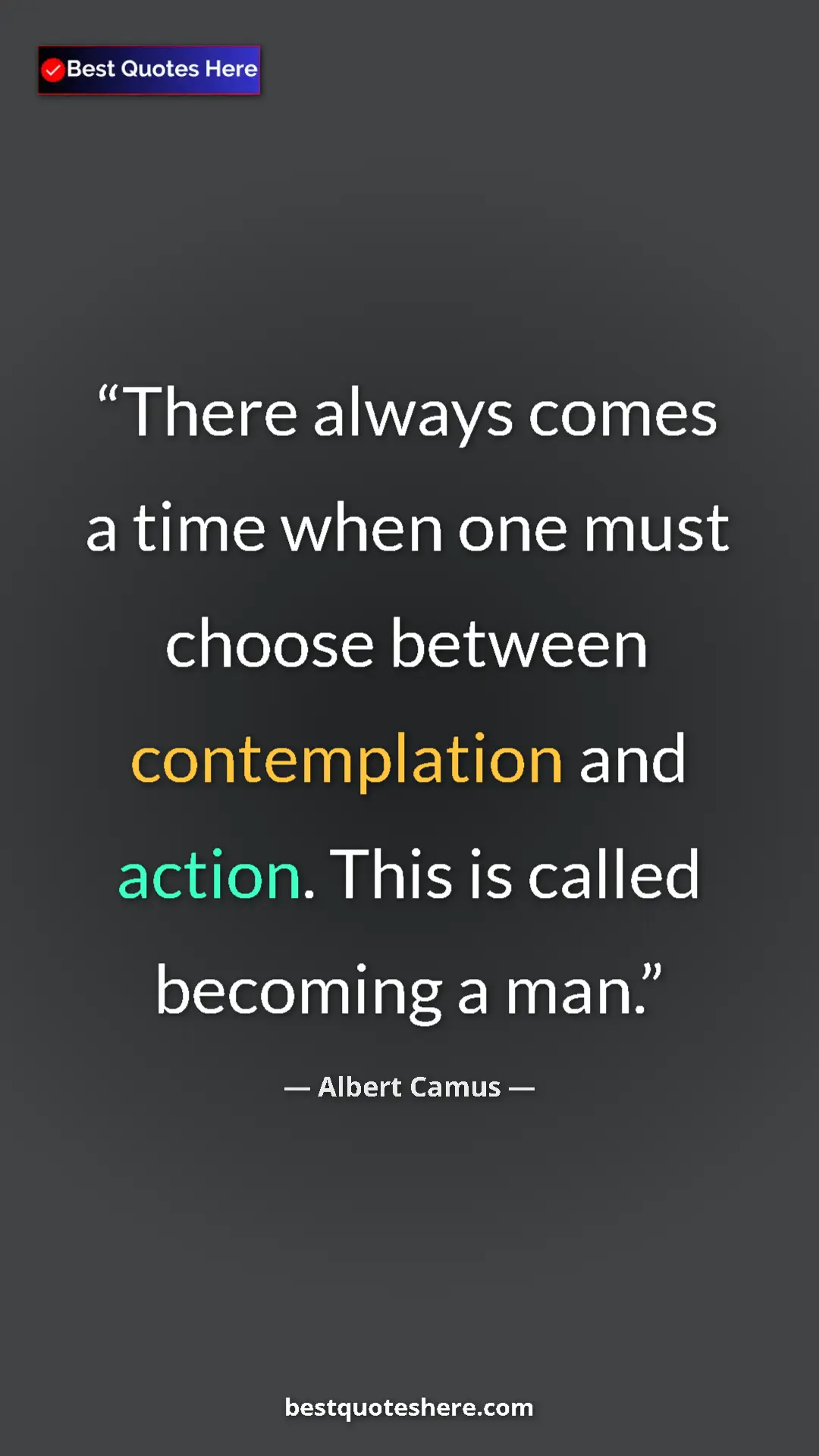 Pinterest quote poster by Albert Camus: "There always comes a time when one must choose between..."