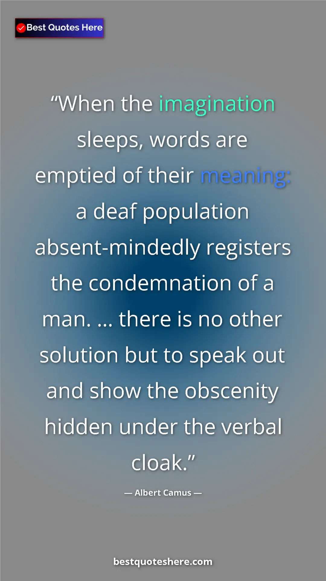 Pinterest quote poster by Albert Camus: "When the imagination sleeps, words are emptied of their..."