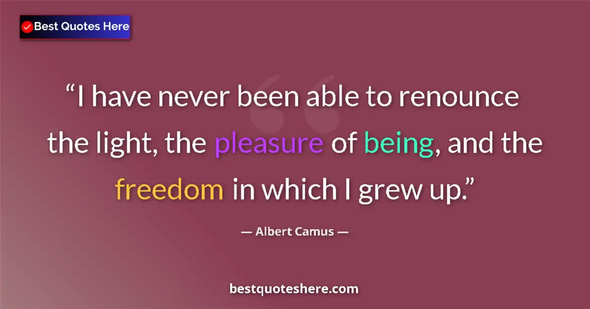 Quote by Albert Camus: I have never been able to renounce the light, the