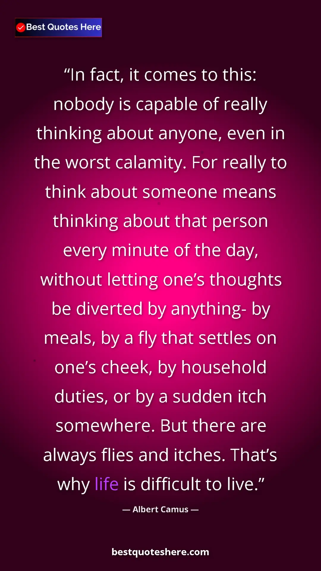 Albert Camus Quote Card: "In fact, it comes to this: nobody is capable of really..." Pinterest quote poster by Albert Camus: "In fact, it comes to this: nobody is capable of really..."