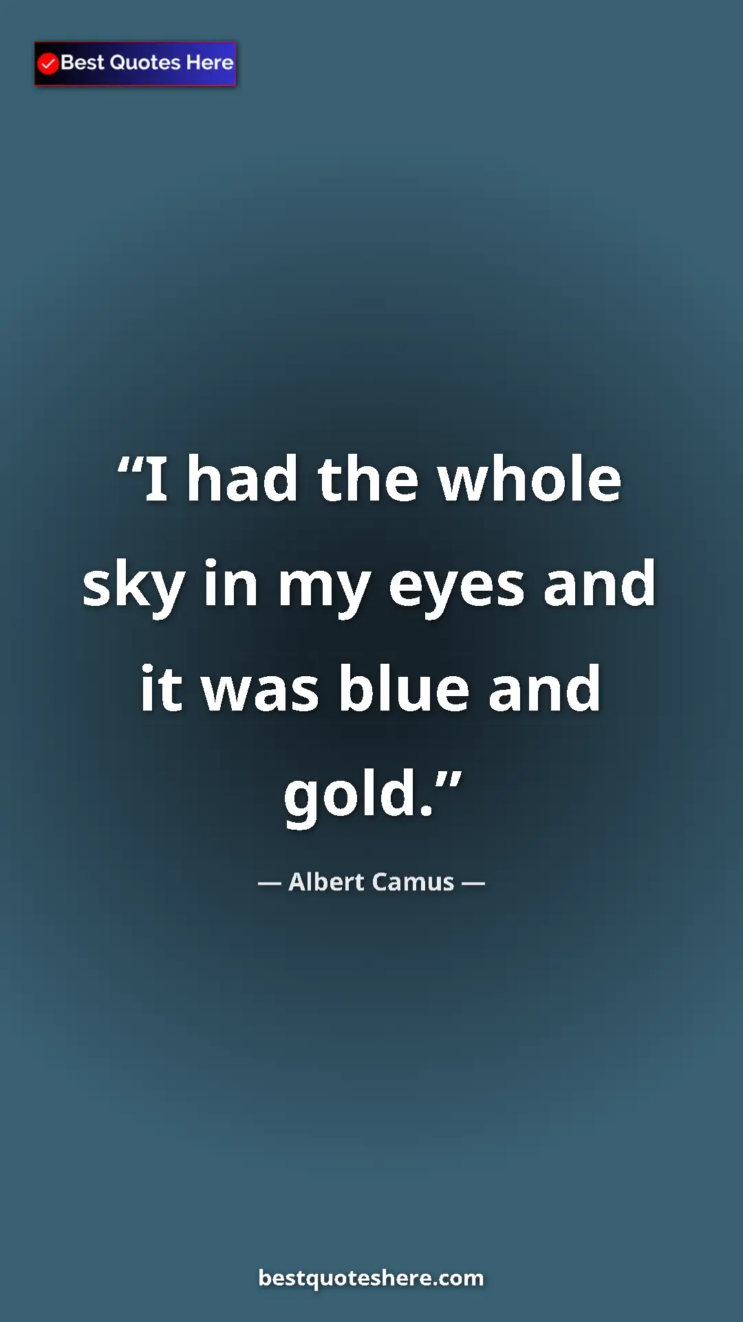 Pinterest quote poster by Albert Camus: "I had the whole sky in my eyes and it was blue and gold."