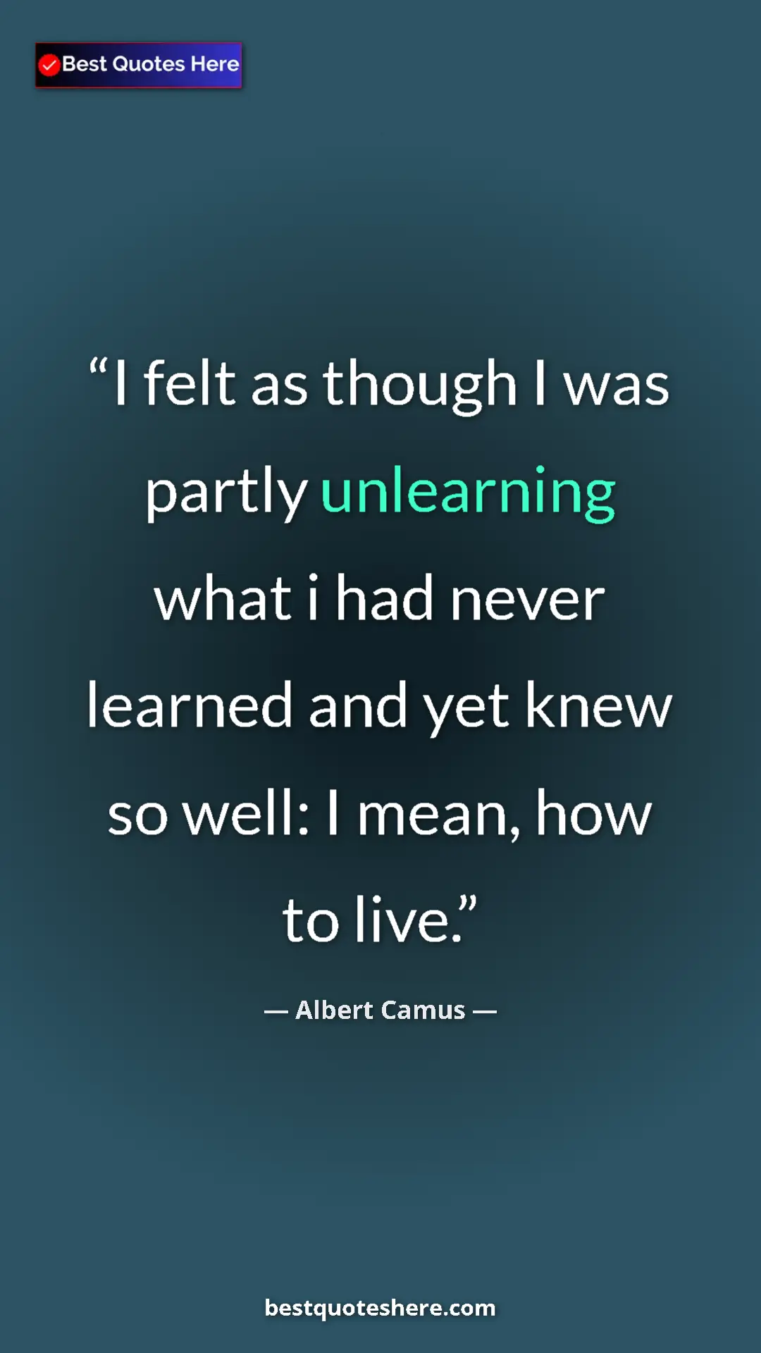 Pinterest quote poster by Albert Camus: "I felt as though I was partly unlearning what i had never..."