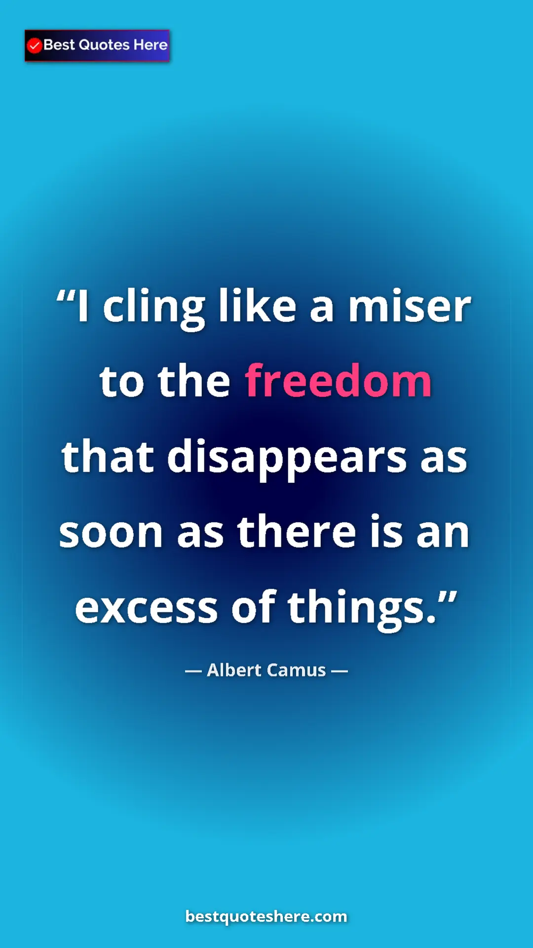 Pinterest quote poster by Albert Camus: "I cling like a miser to the freedom that disappears as soon..."