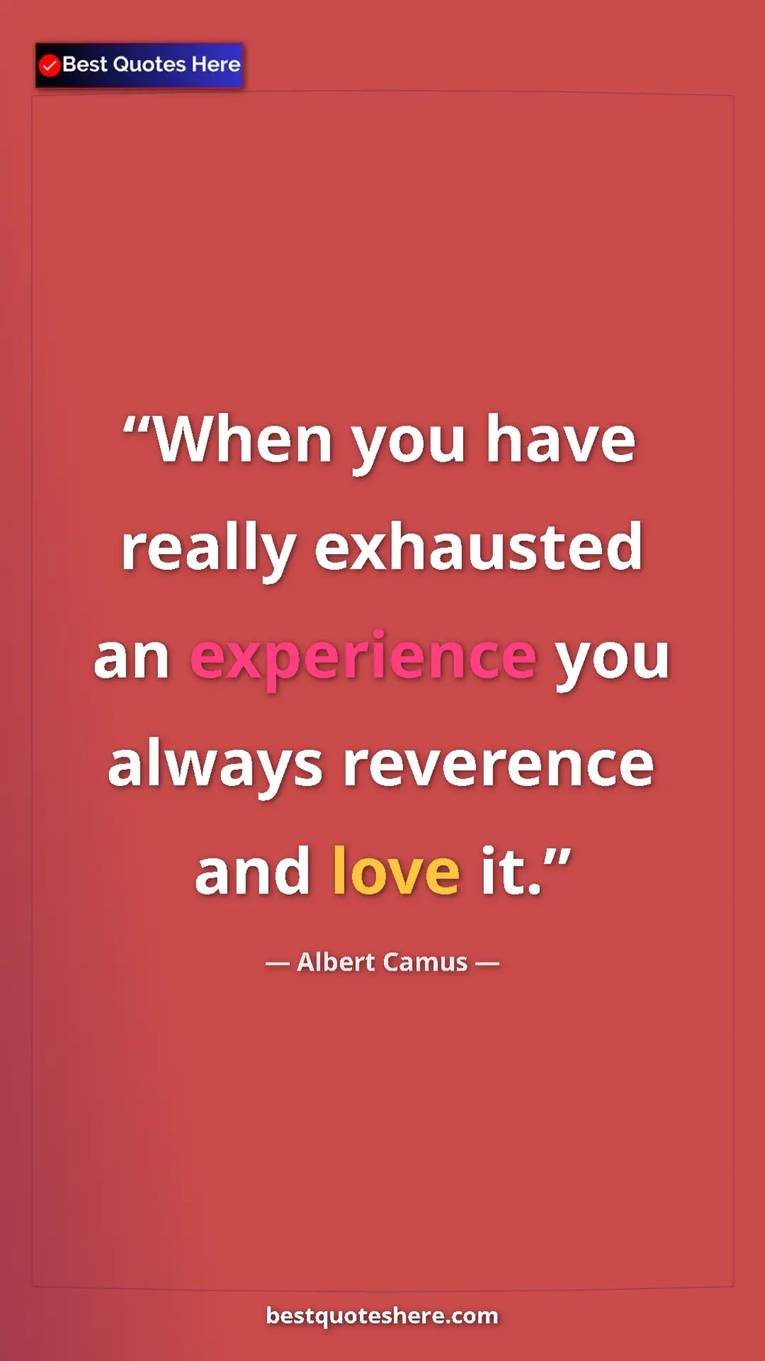 Pinterest quote poster by Albert Camus: "When you have really exhausted an experience you always..."