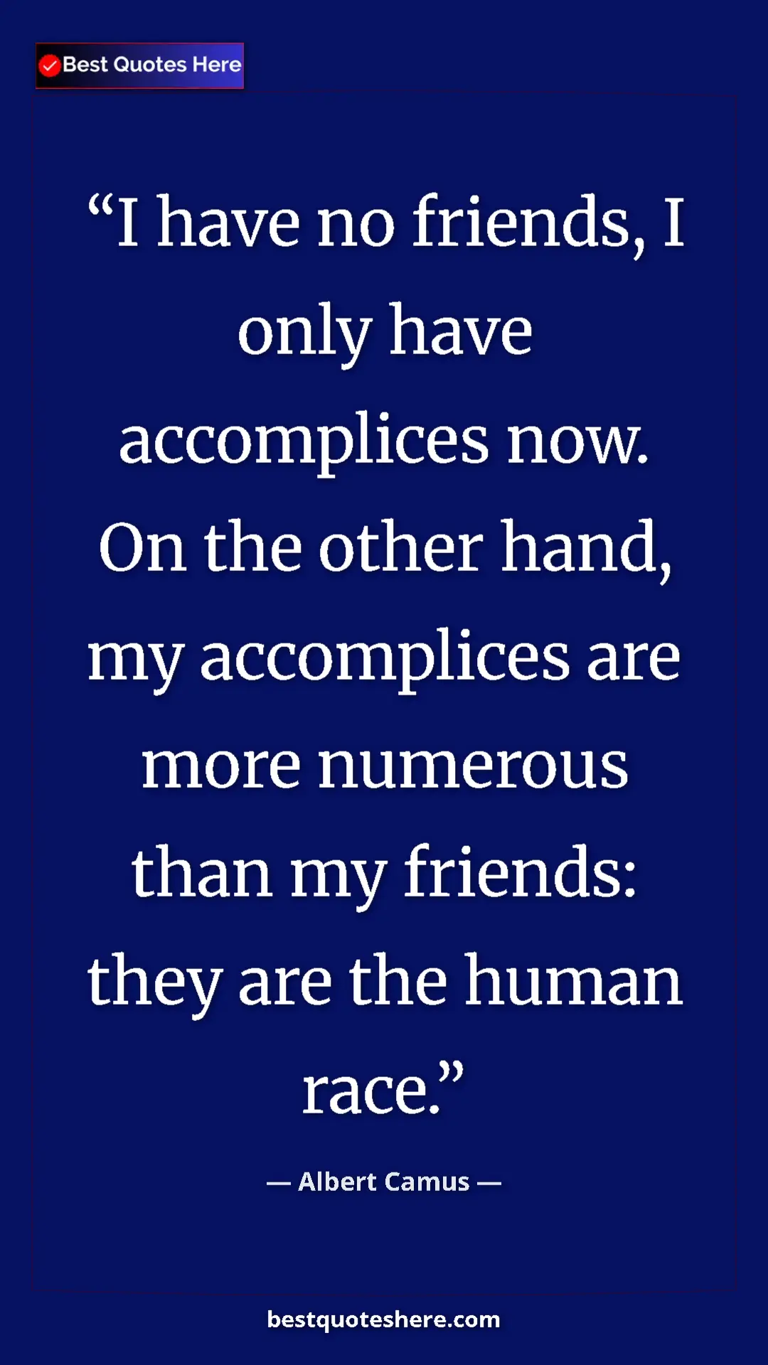 Pinterest quote poster by Albert Camus: "I have no friends, I only have accomplices now. On the..."