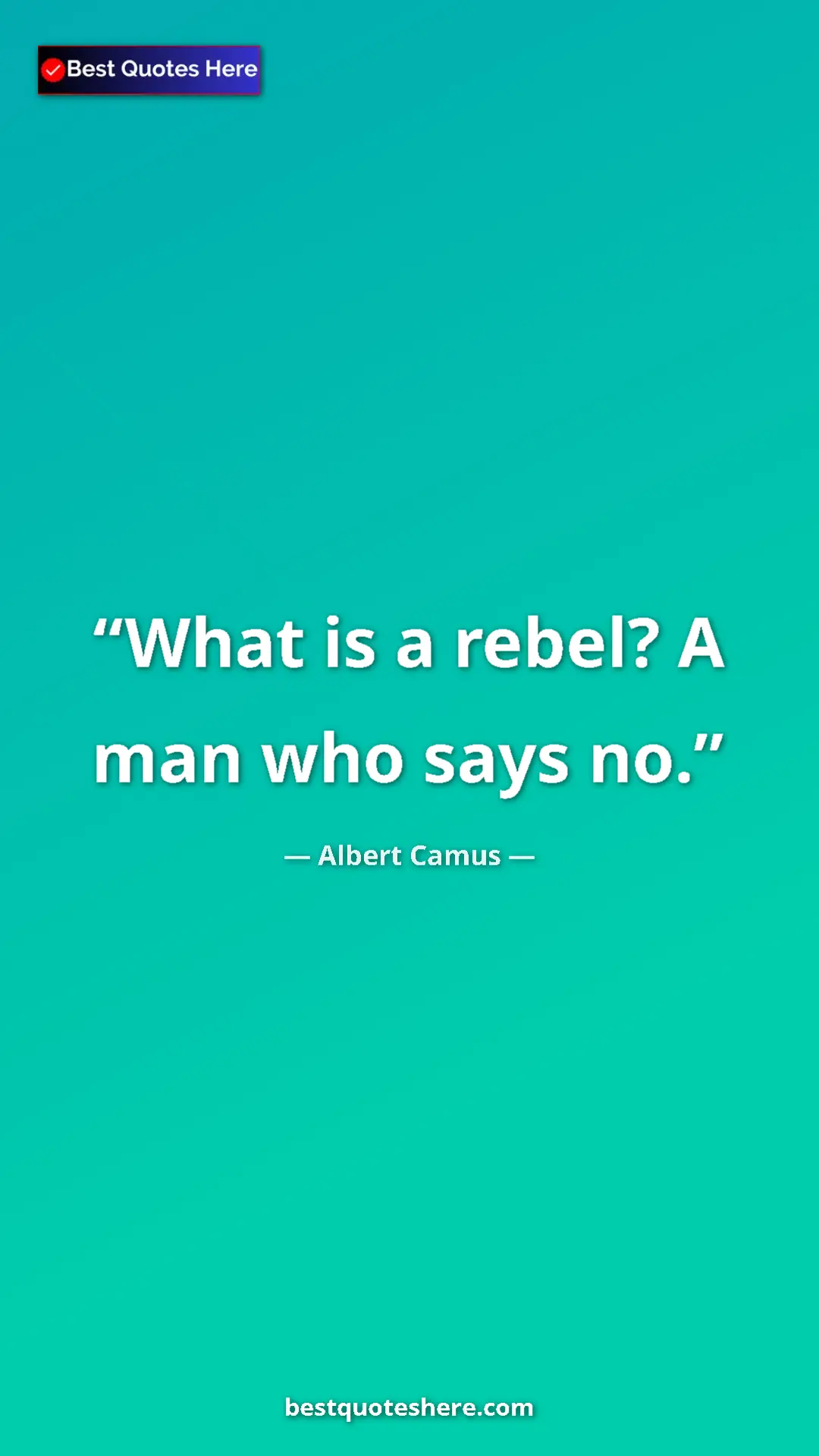 Pinterest quote poster by Albert Camus: "What is a rebel? A man who says no."