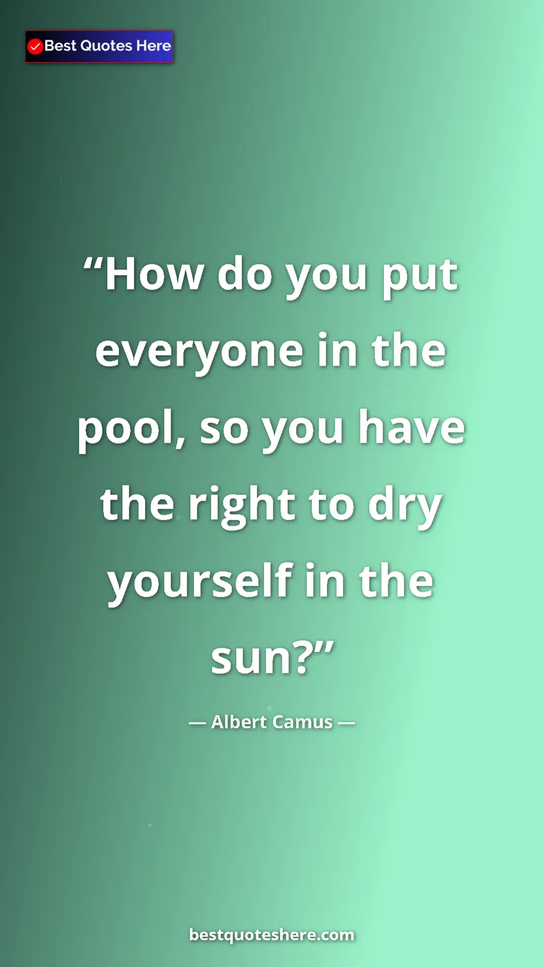 Pinterest quote poster by Albert Camus: "How do you put everyone in the pool, so you have the right..."