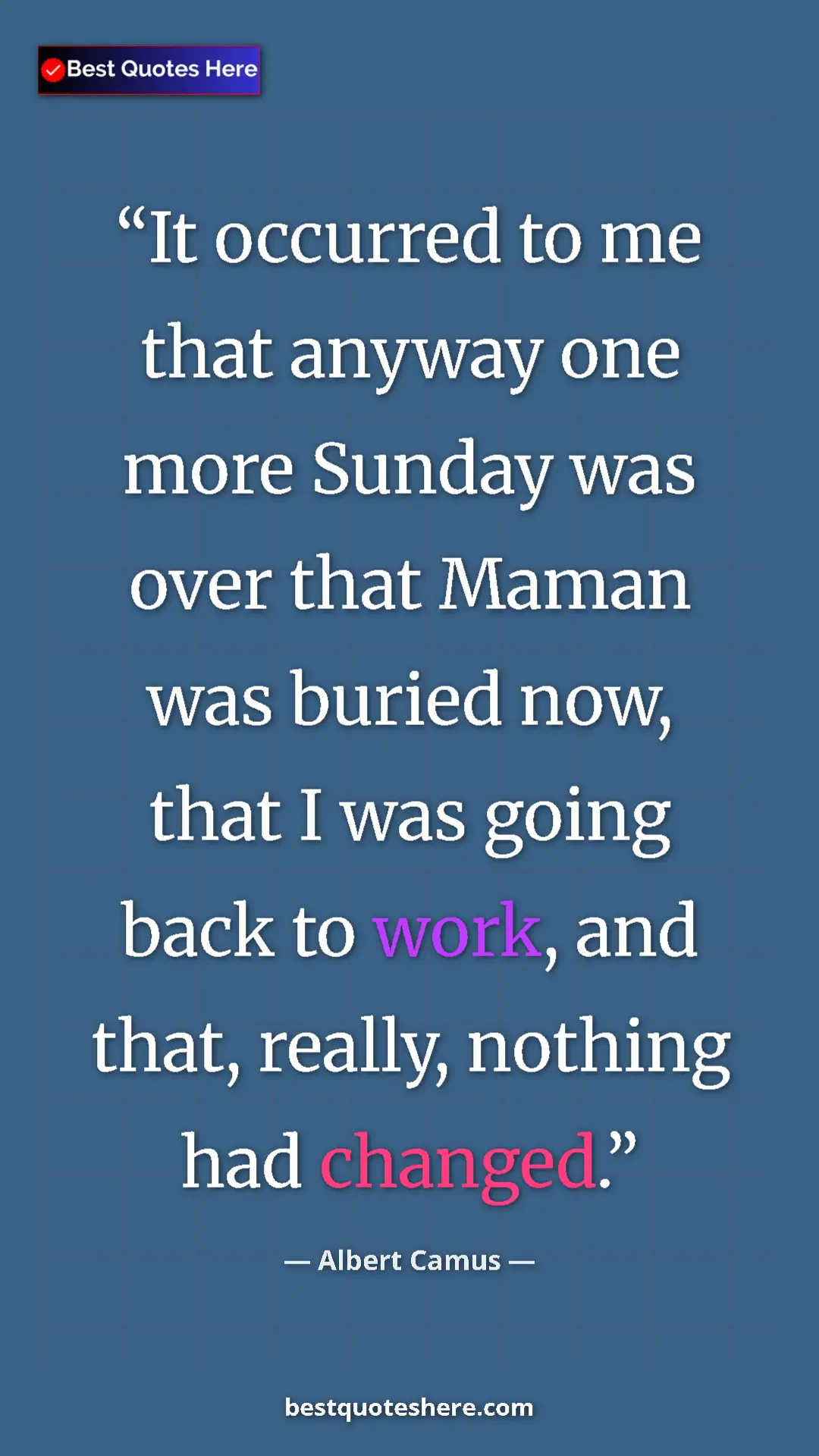 Pinterest quote poster by Albert Camus: "It occurred to me that anyway one more Sunday was over that..."